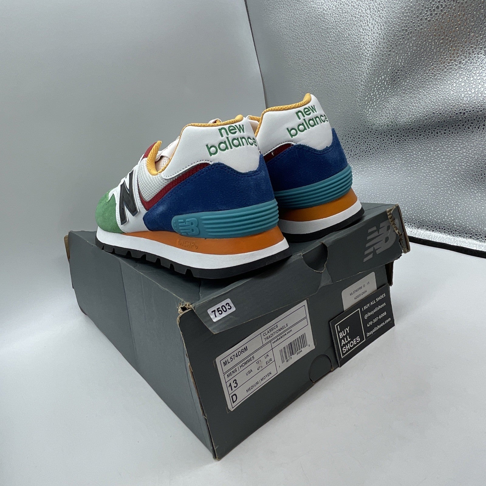 Size 13 - New Balance 574 Rugged White Varsity Green (ML574DRM)