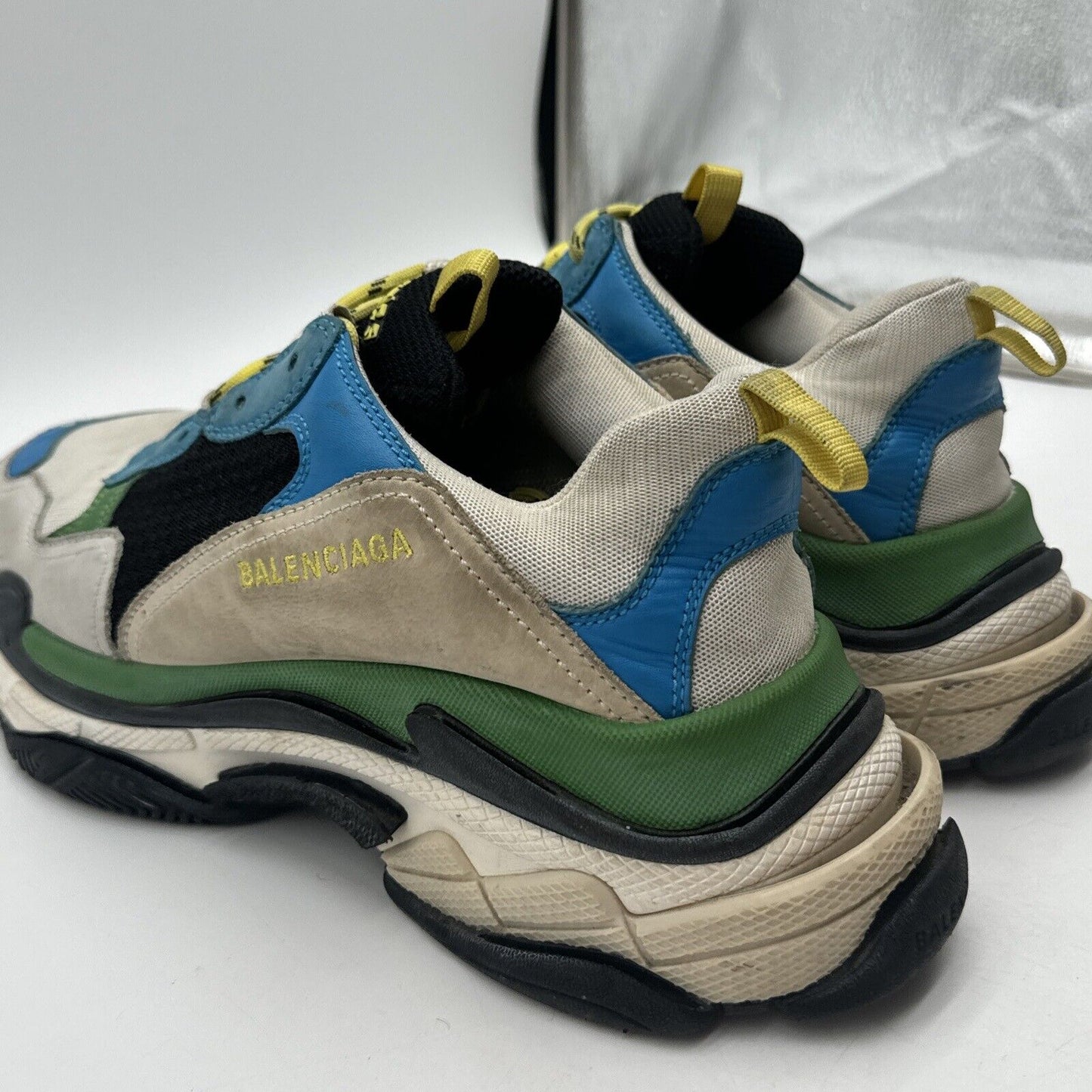 Size 11 - Balenciaga Triple S Light Gray Blue Green Sz 44 Yellow Nylon Suede