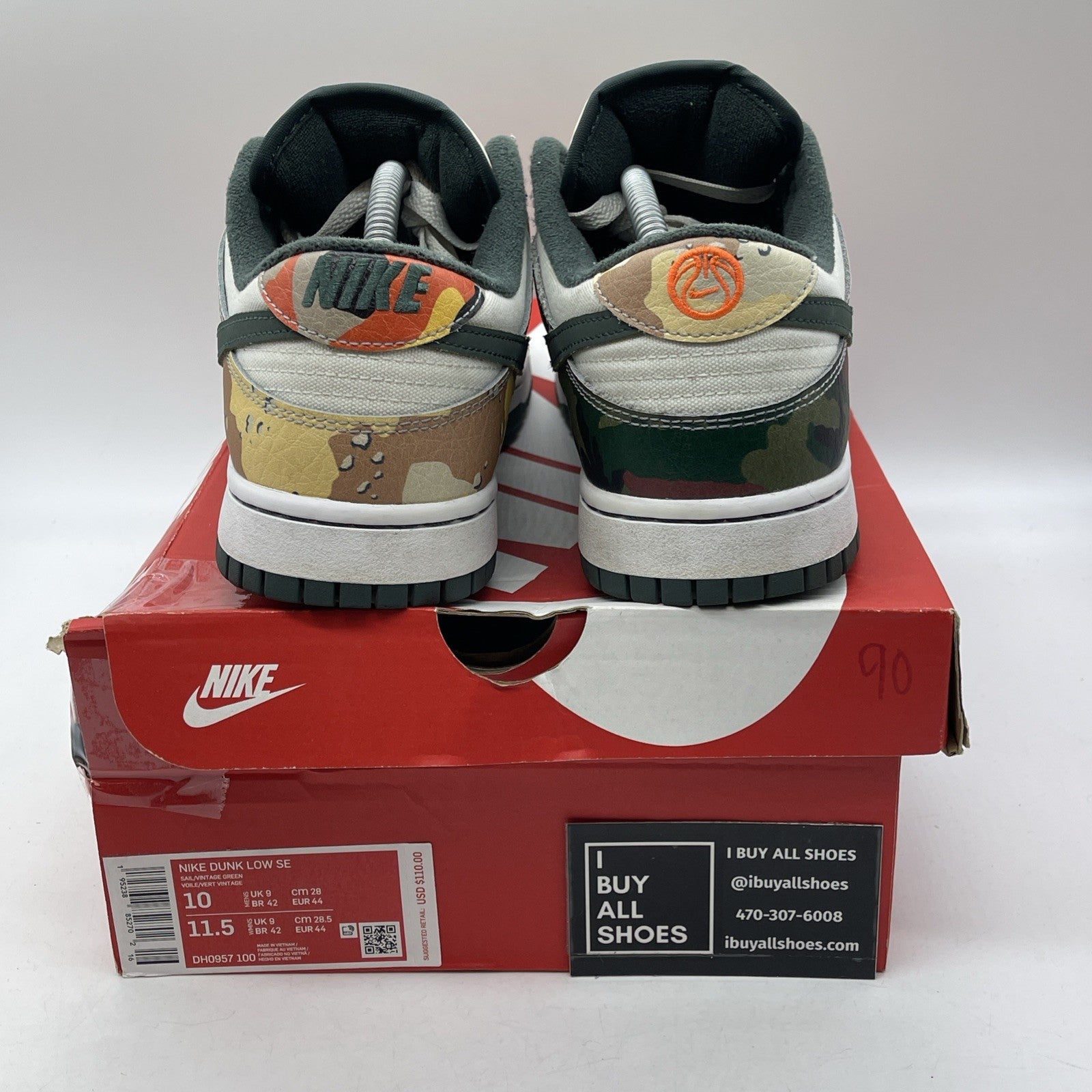 Size 10 - Nike Dunk SE Low Sail Multi-Camo Green Suede Leather (DH0957-100)