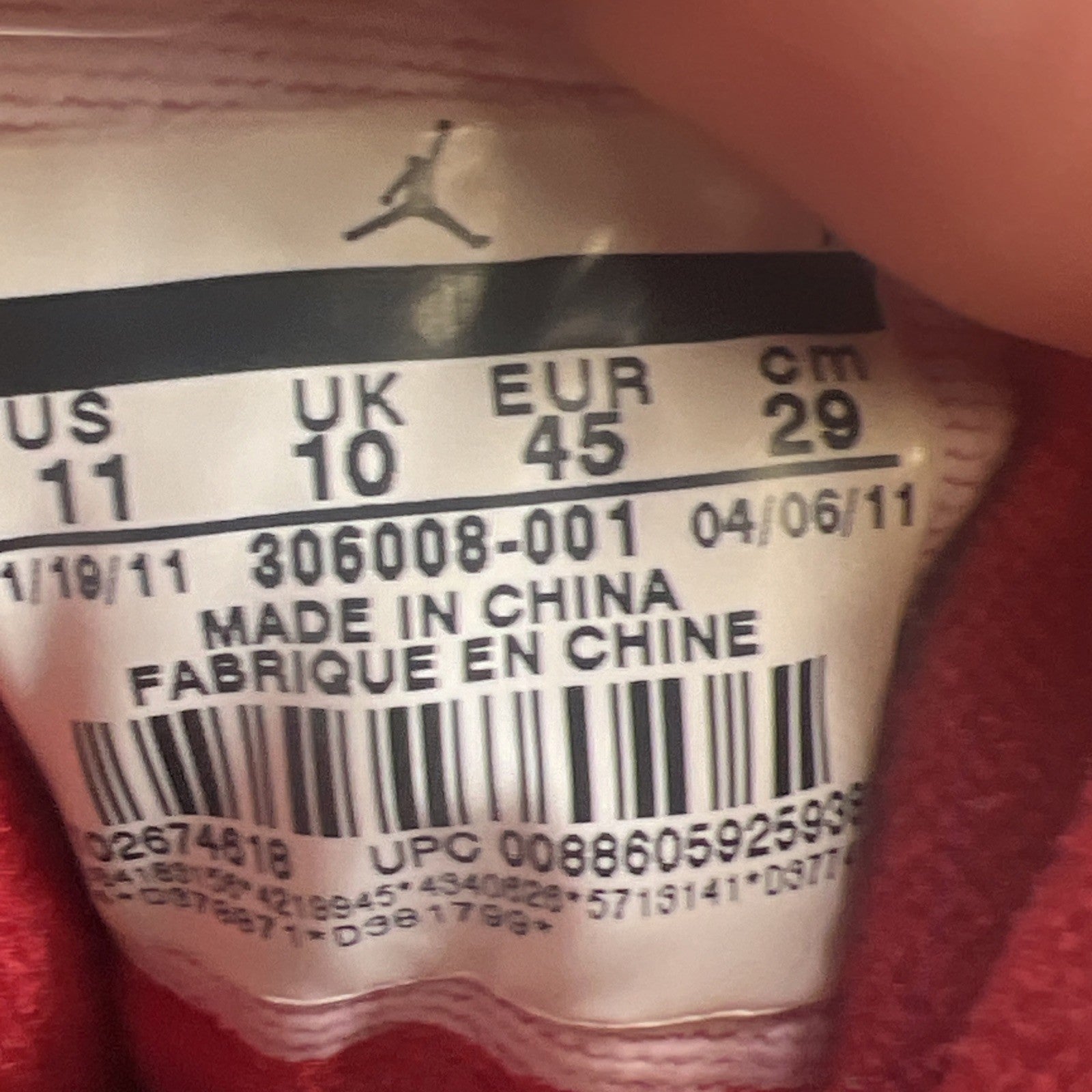 Size 11 - Air Jordan 11 Retro IE 2011 Low Black Charcoal Red (306008-001)