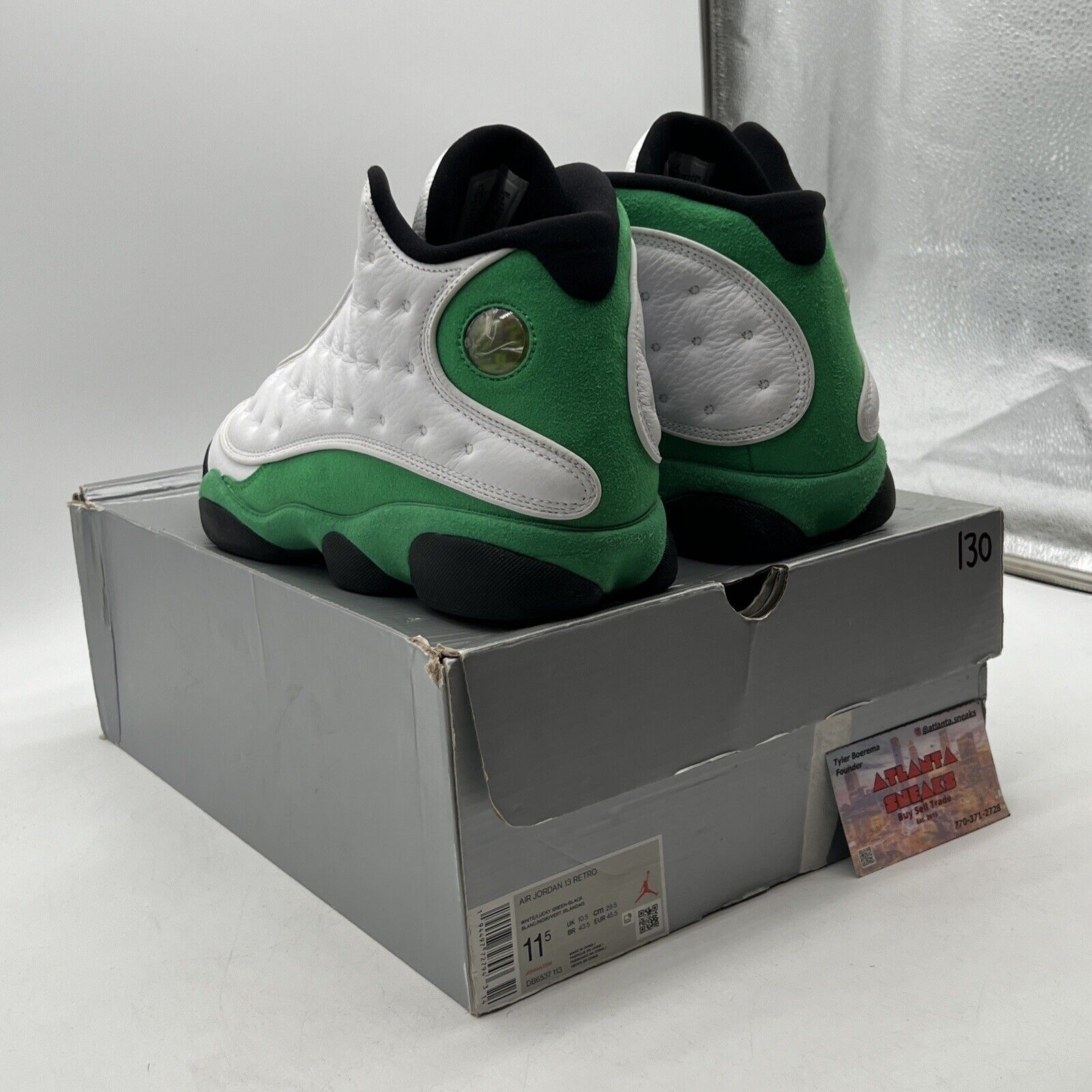 Size 11.5 - Jordan 13 Retro Lucky Green 2020 White Black Suede  (DB6537-113)