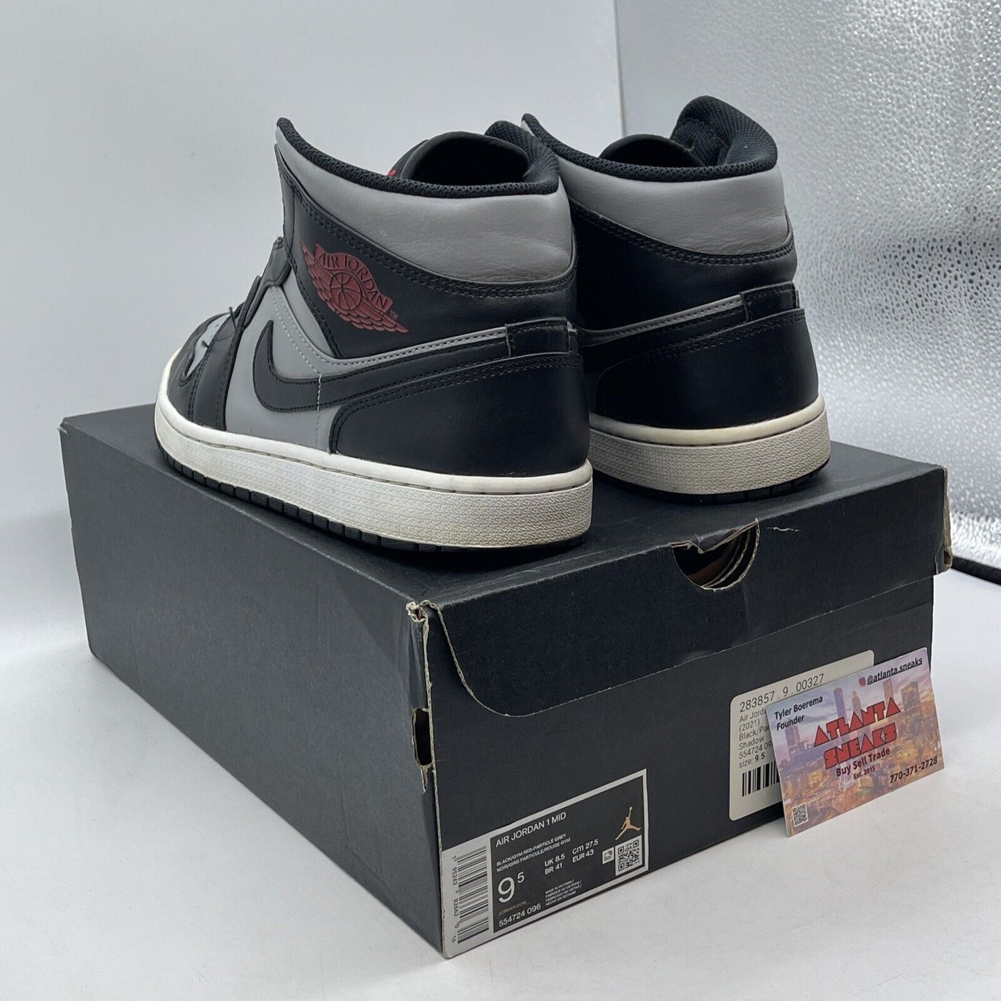 Size 9.5 - Jordan 1 Mid Shadow Black White Gray Red Leather (554724-096)