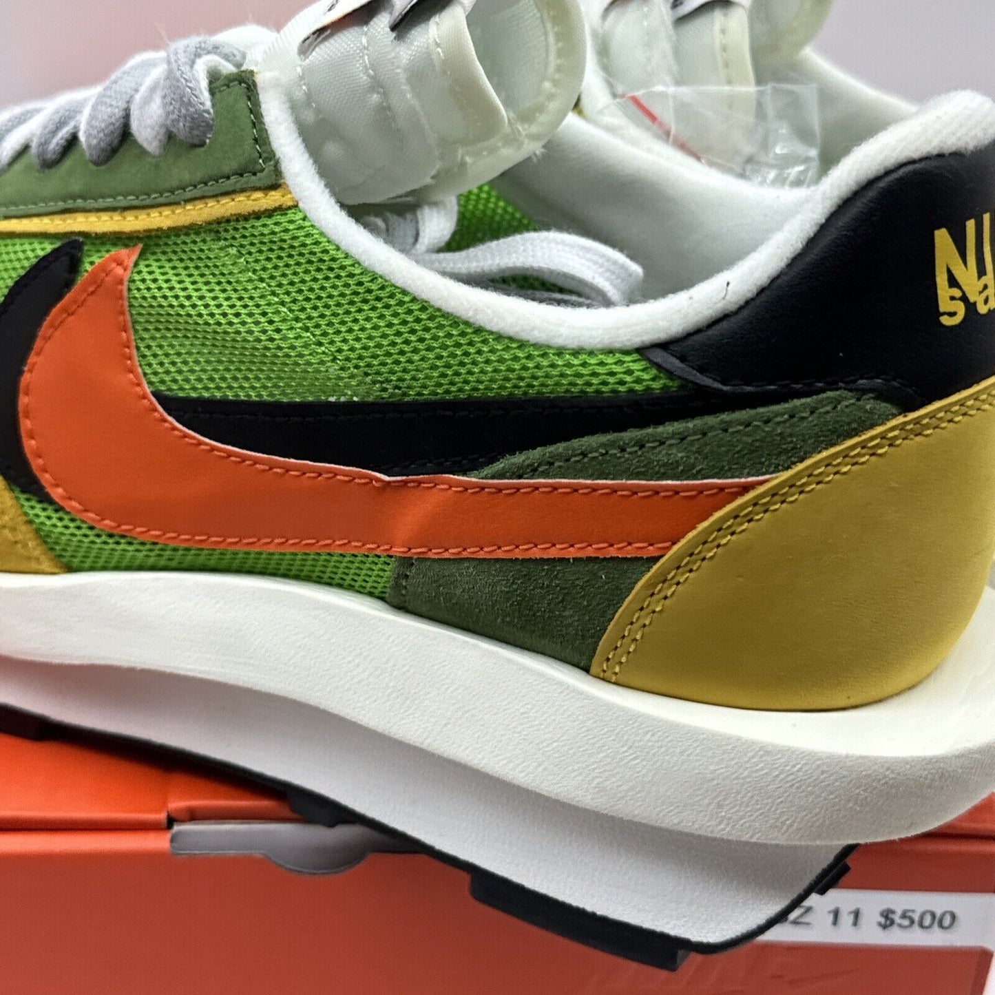 Size 11 - Nike LDWaffle x Sacai Green Gusto 2019 Orange Yellow Suede Ds Bright