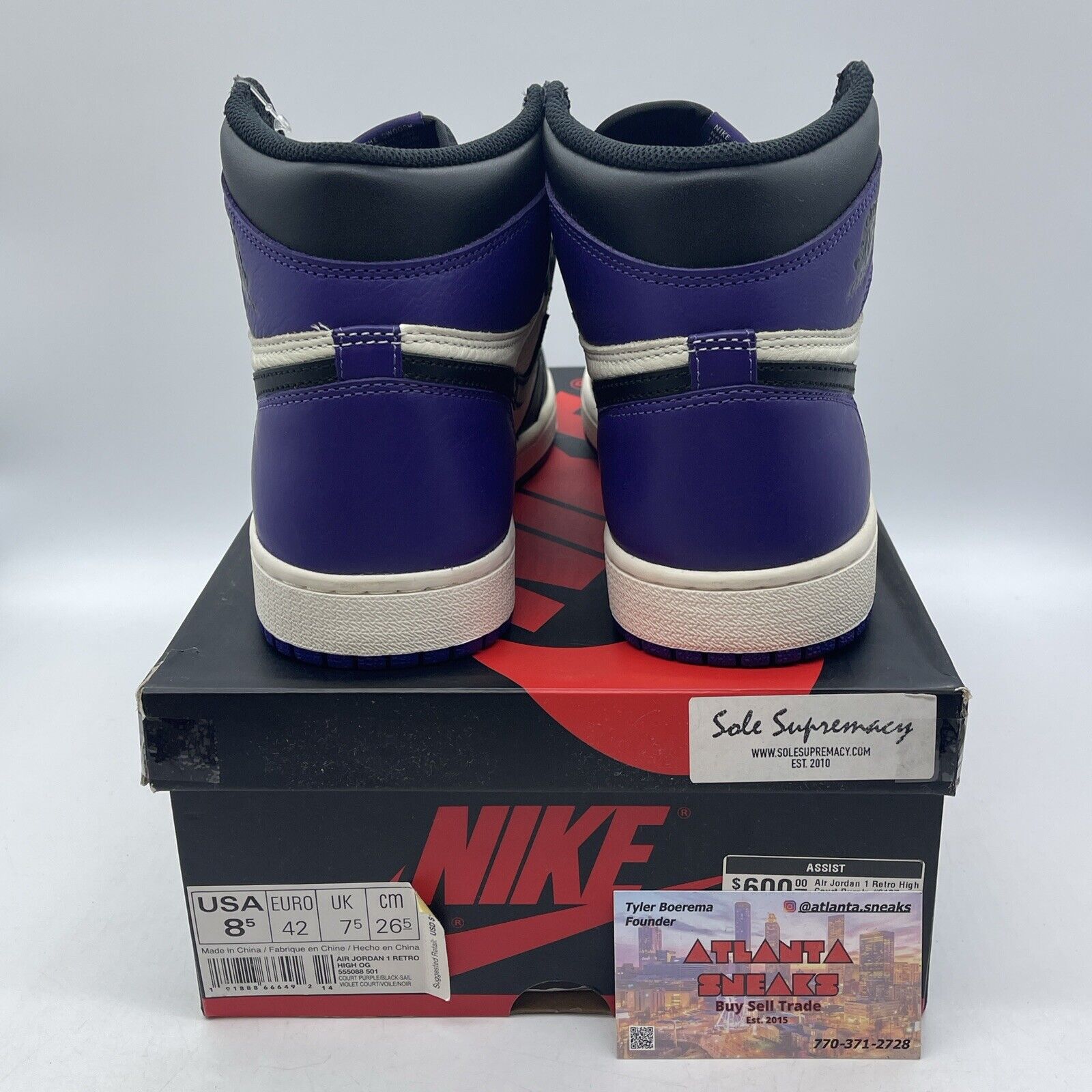 Size 8.5 - Air Jordan 1 Retro OG High Court Purple White Leather (555088-501)