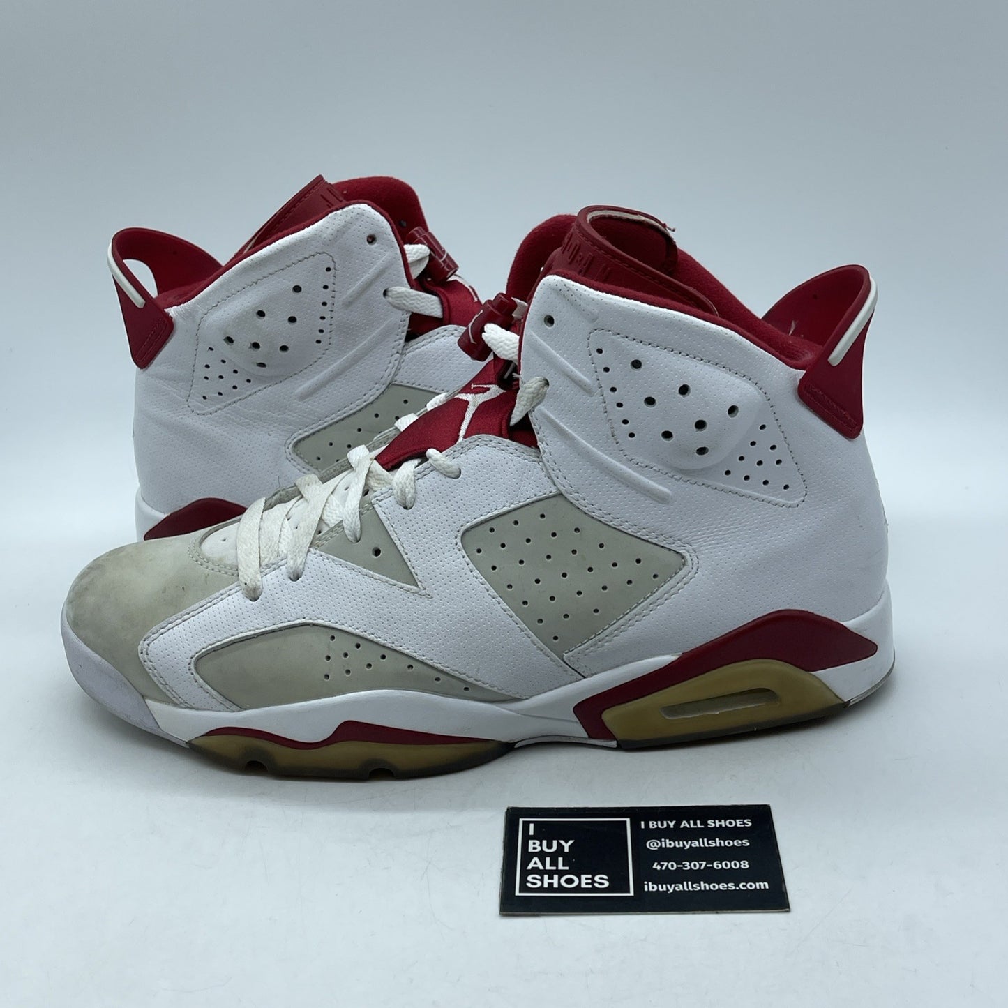 Size 12 - Air Jordan 6 Retro Alternate White Red Suede Leather (384664-113)