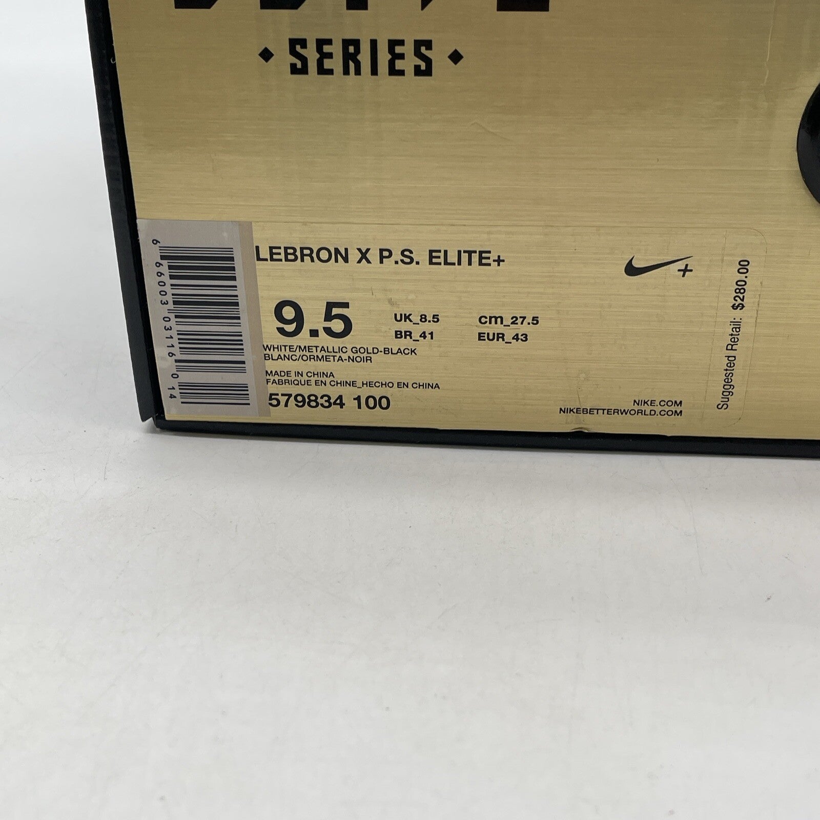 Size 9.5 - Nike LeBron 10 P.S. Elite+ White Gold Black Suede (579834-100)