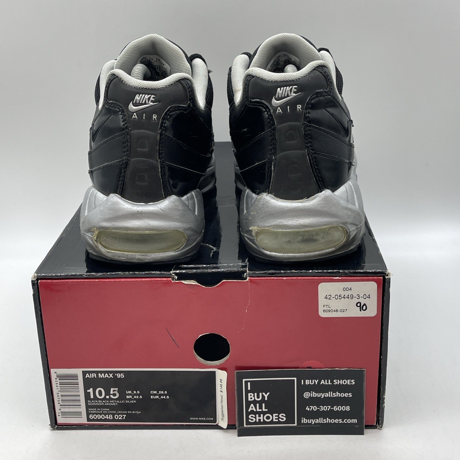 Size 10.5 - Nike Air Max 95 Black Silver Leather (609048-027)