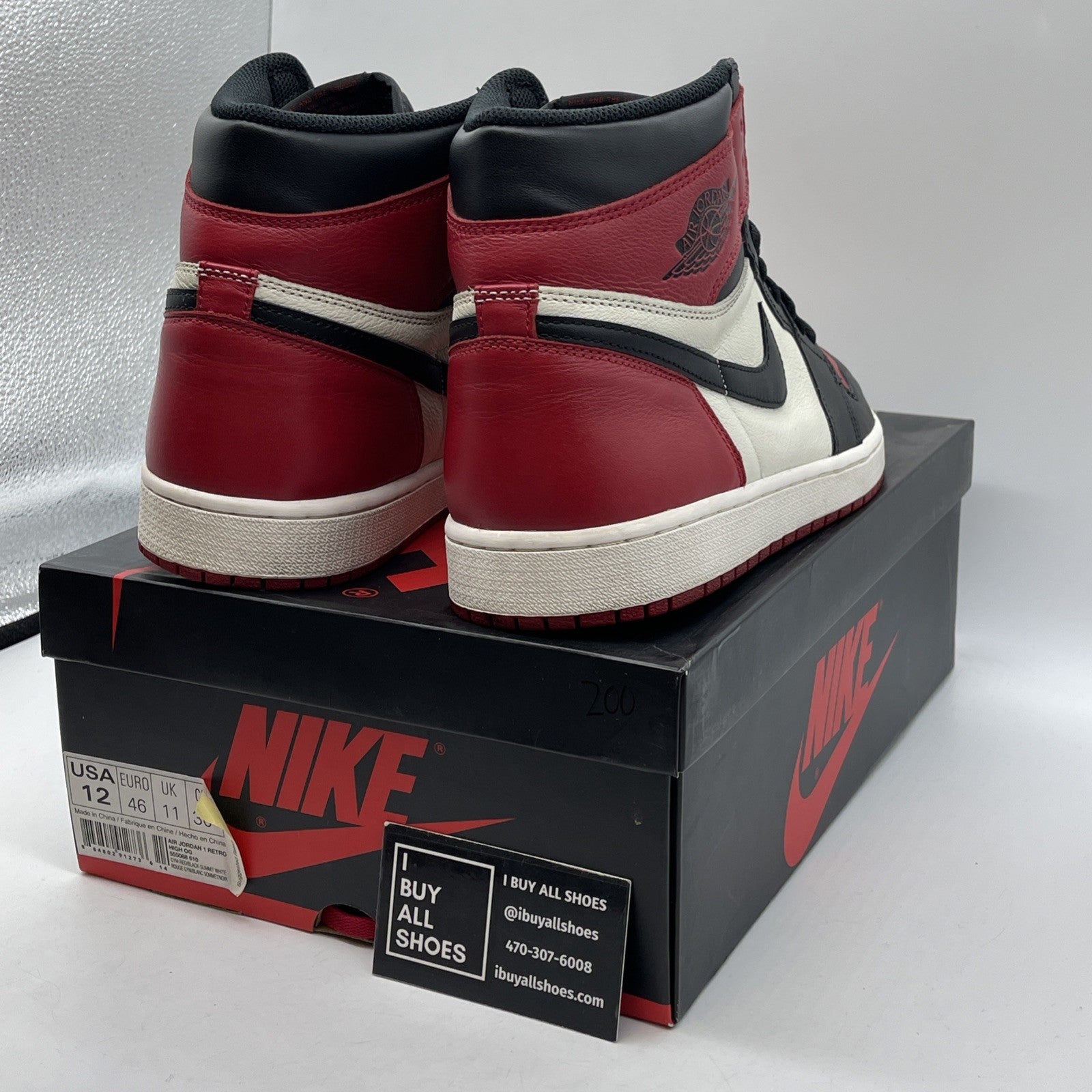 Size 12 - Jordan 1 Retro OG High Bred Toe Black Red Leather (555088-610)