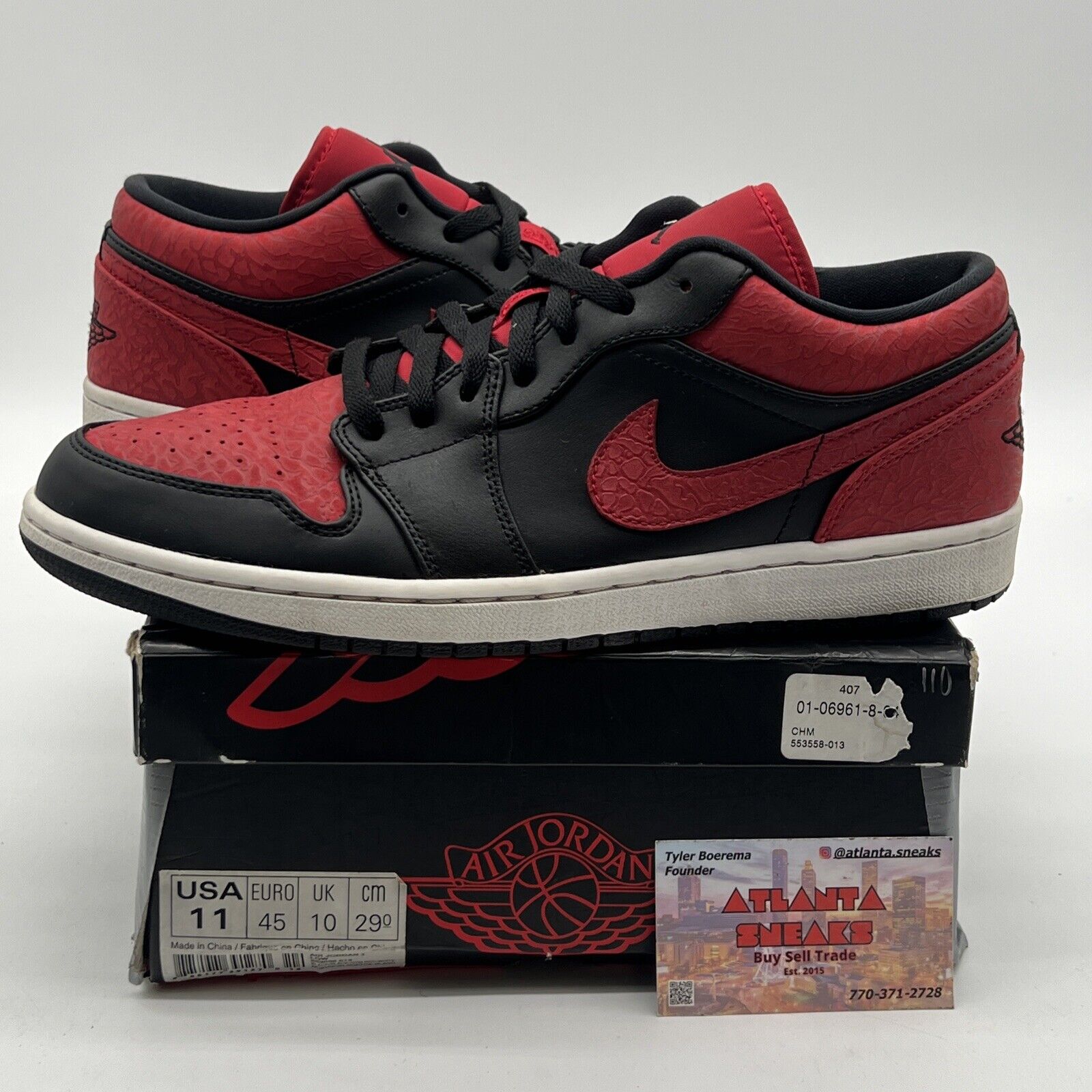 Size 11 - Air Jordan 1 Retro Low Bred Black Red White Leather (553558-013)