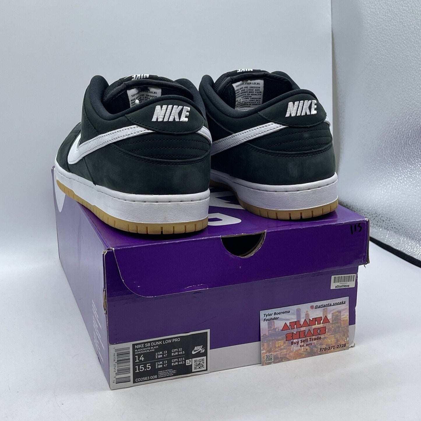 Size 14 - Nike Dunk Low SB Black Gum Suede White Brown Leather (CD2563-006)