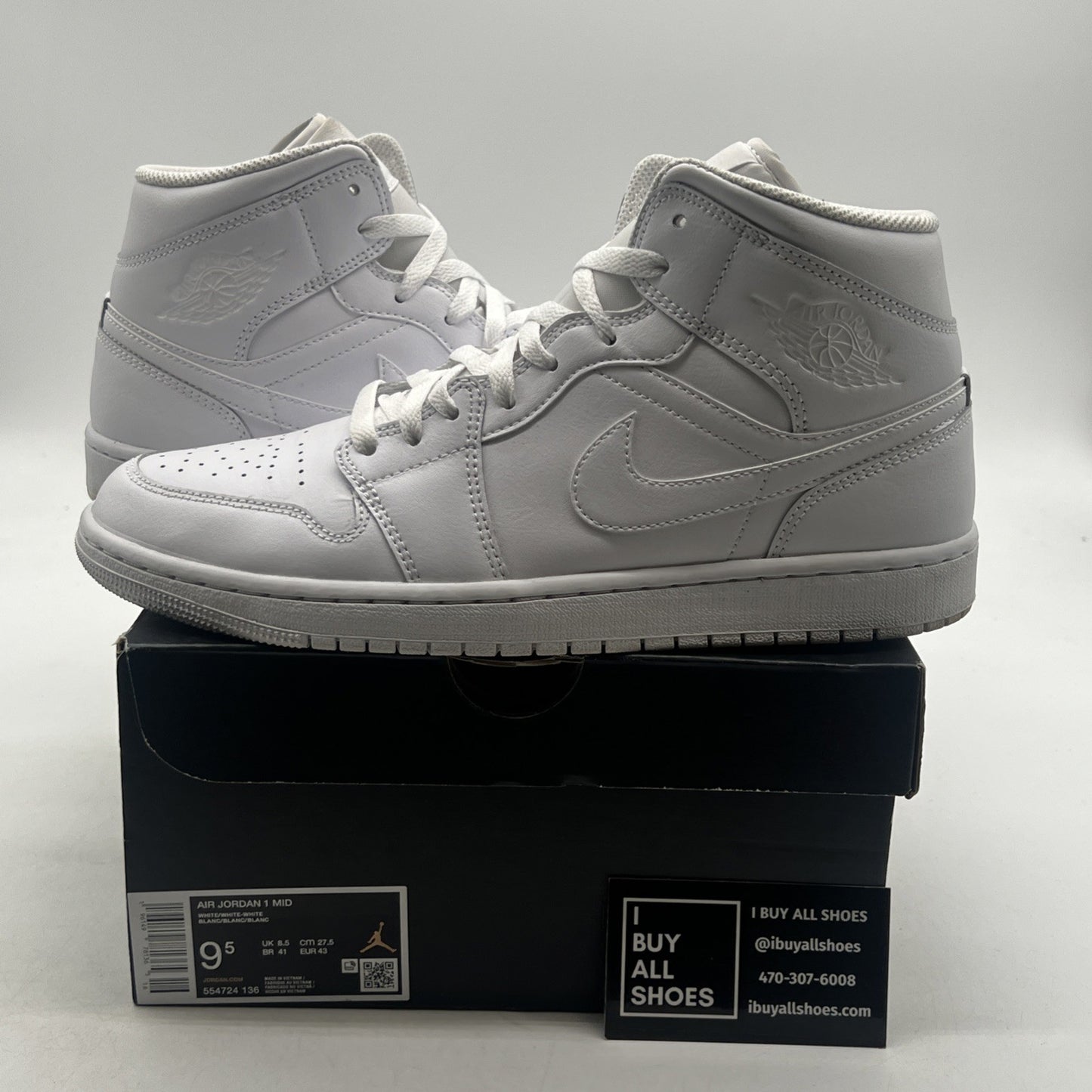 Size 9.5 - Air Jordan 1 Mid Triple White (554724-136)
