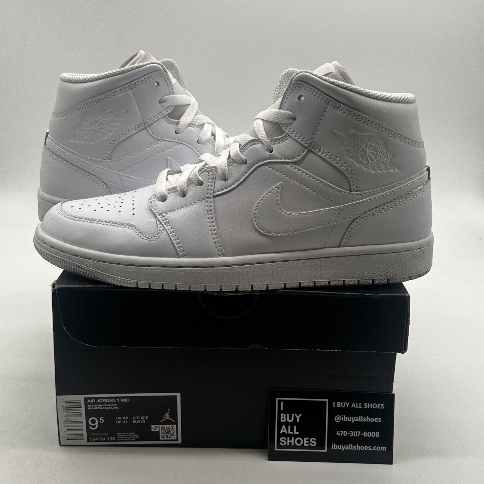 Size 9.5 - Air Jordan 1 Mid Triple White (554724-136)