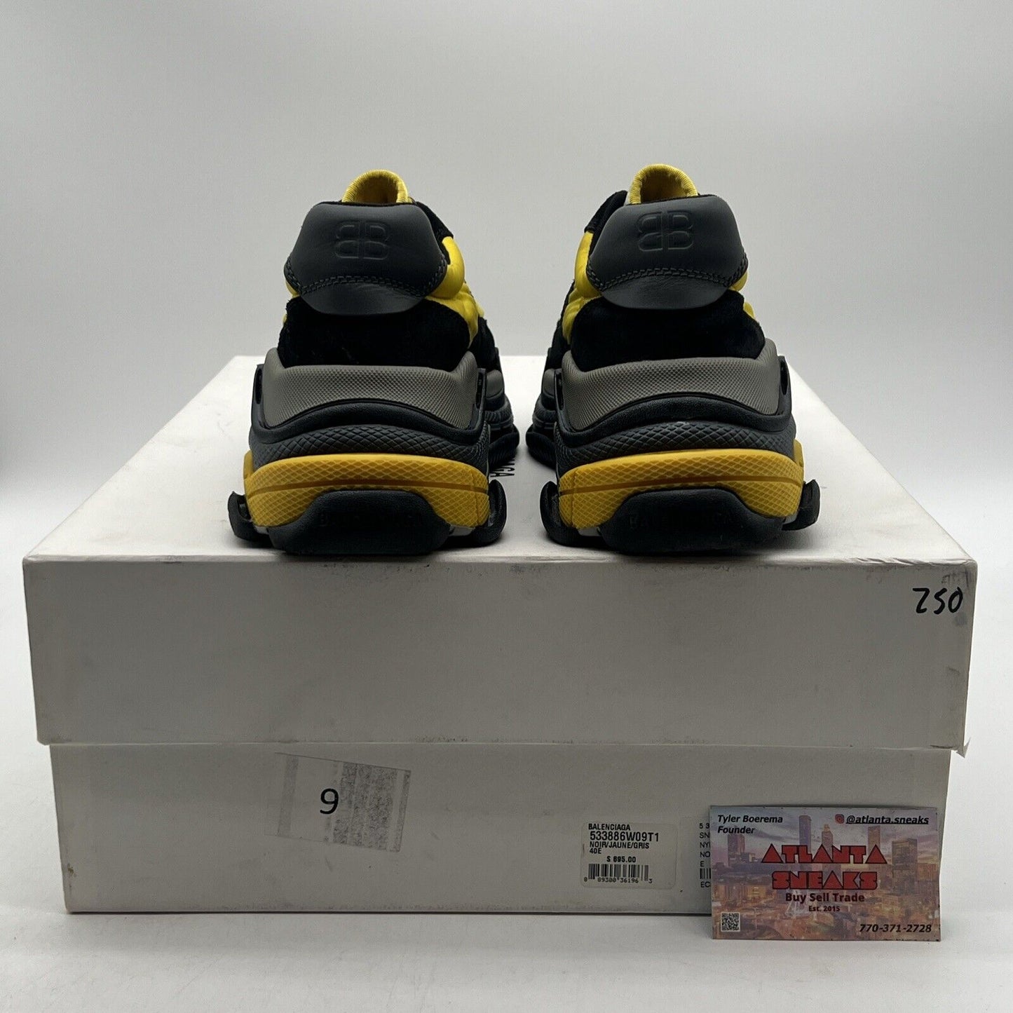 Size 7 - Balenciaga Triple S Sneaker Black Yellow Grey Suede