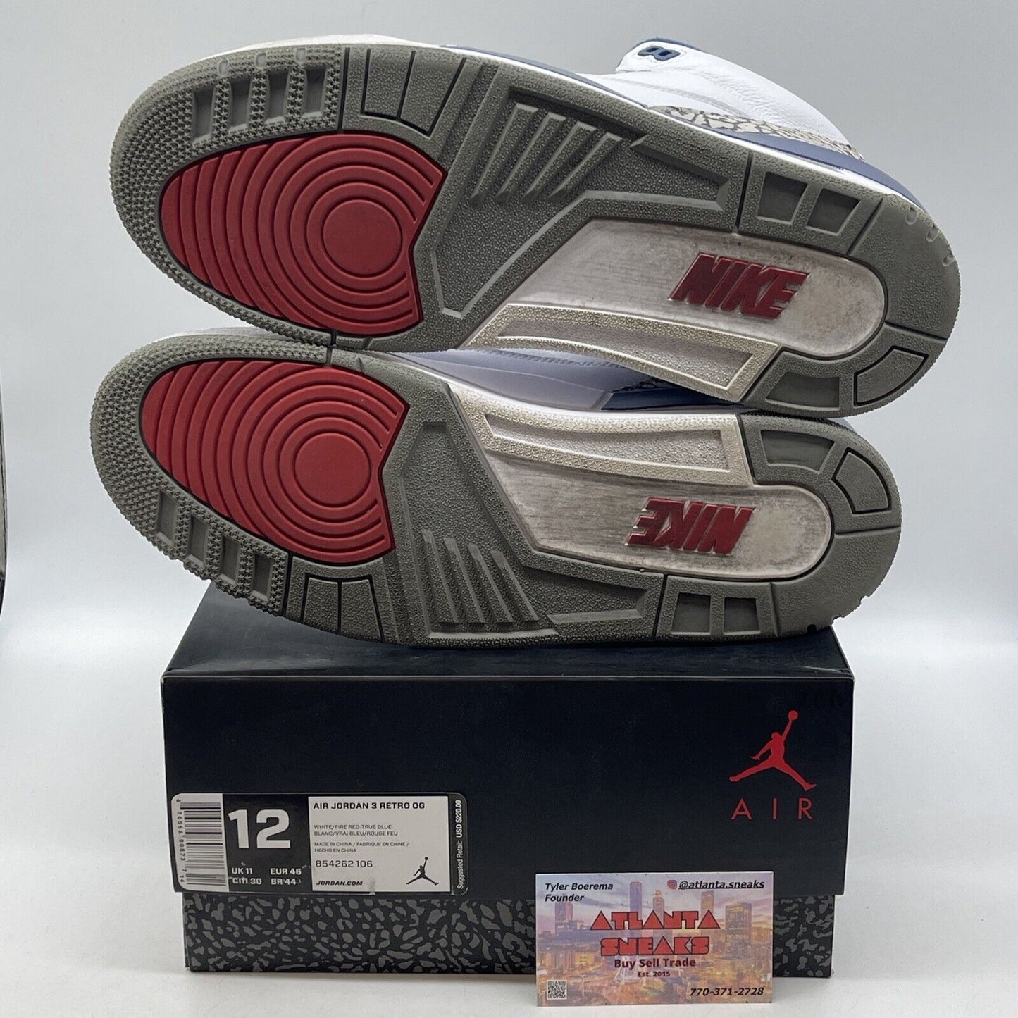 Size 12 - Jordan 3 Retro OG Mid True Blue White Red Grey Leather (854262-106)