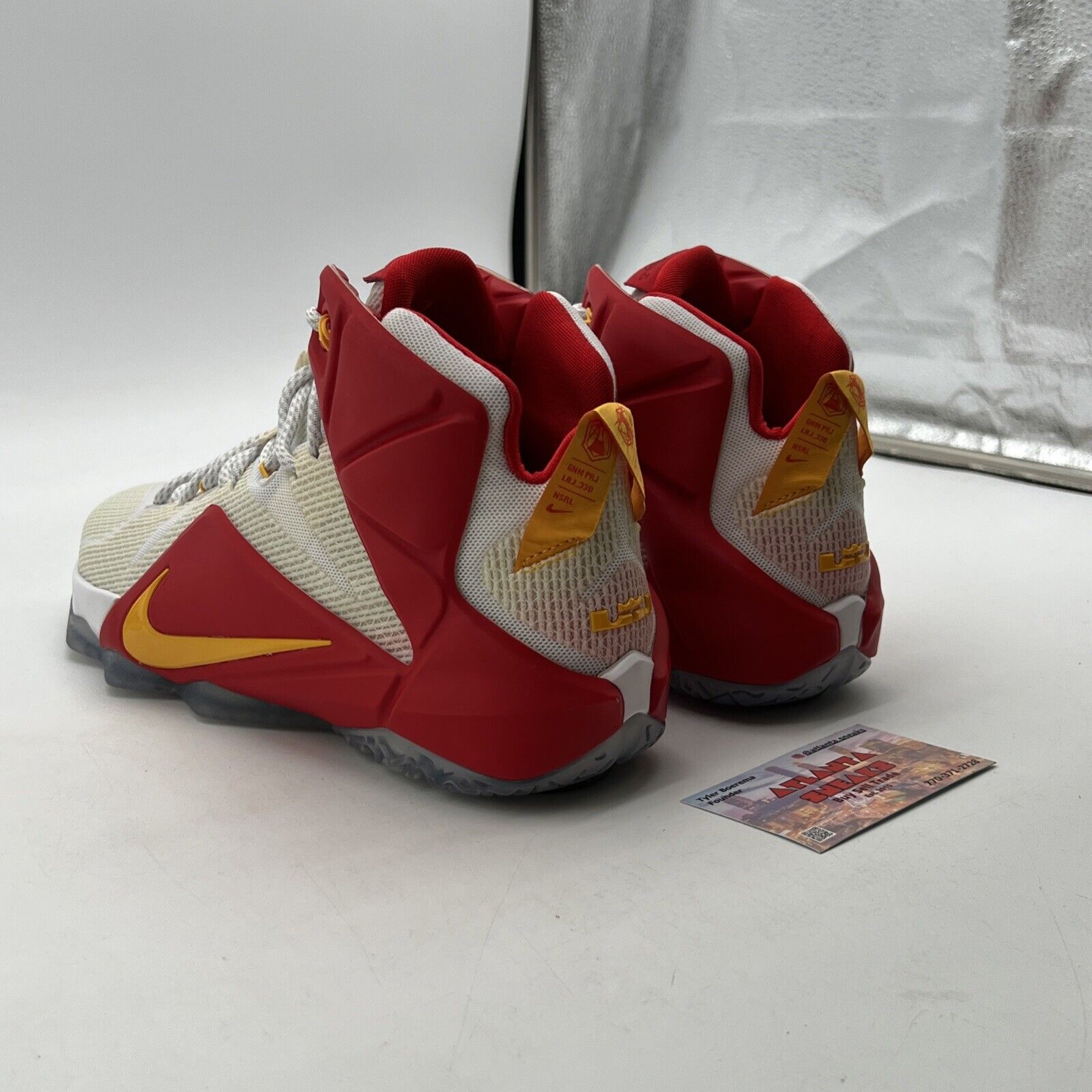 Size 9.5 - Nike LeBron 12 iD Unlocked Red/Yellow/White (799181-981)