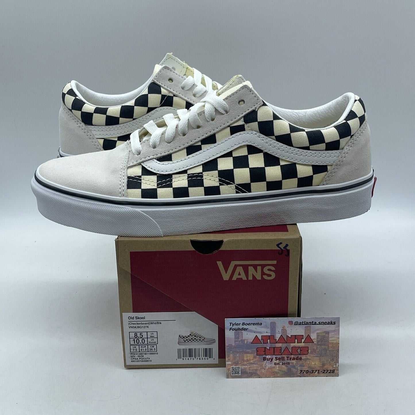 Size 8.5 - VANS Old Skool Checkerboard White Black Suede Leather (VN0A38G127K)