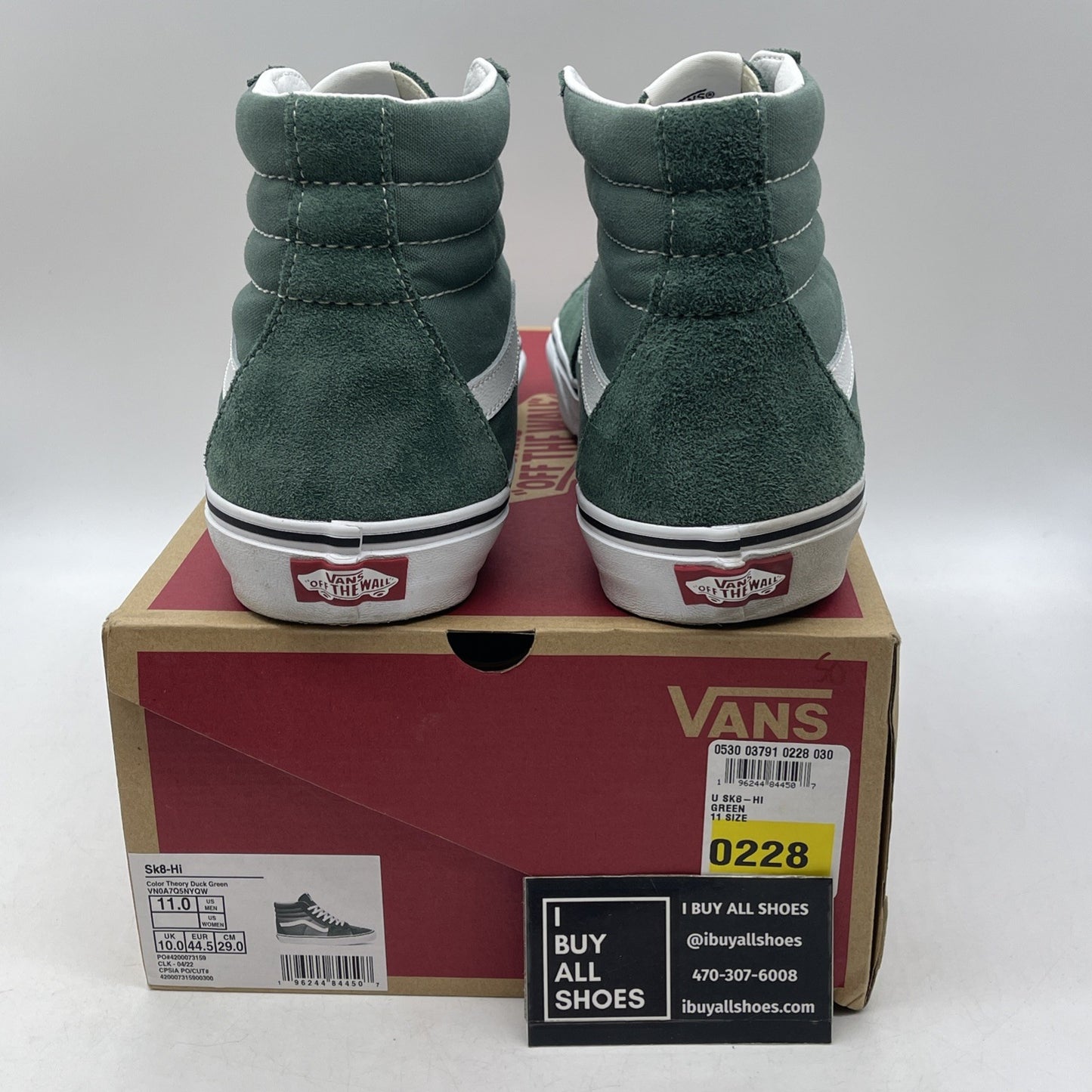 Size 11 - VANS Sk8 Hi Color Theory Duck Green White (VN0A7Q5NYQW)