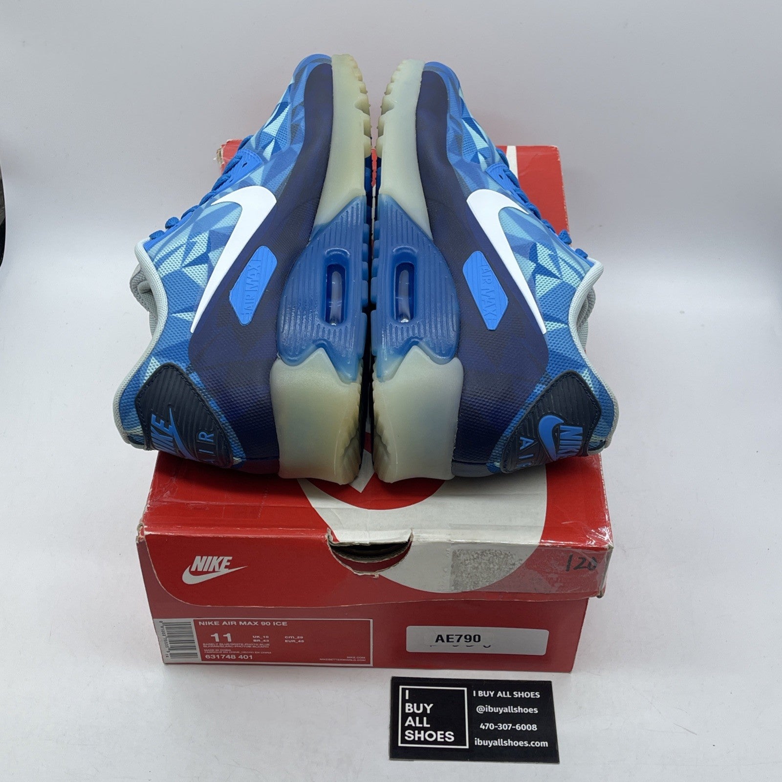 Size 11 - Nike Air Max 90 Ice Barely Blue White Leather (631748-401)