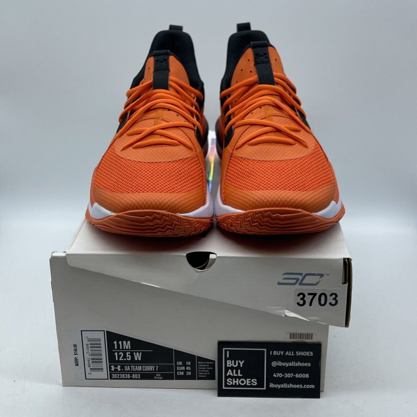 Size 11 - Under Armour Curry 7 Team Team Orange Black White Suede (3023838-803)