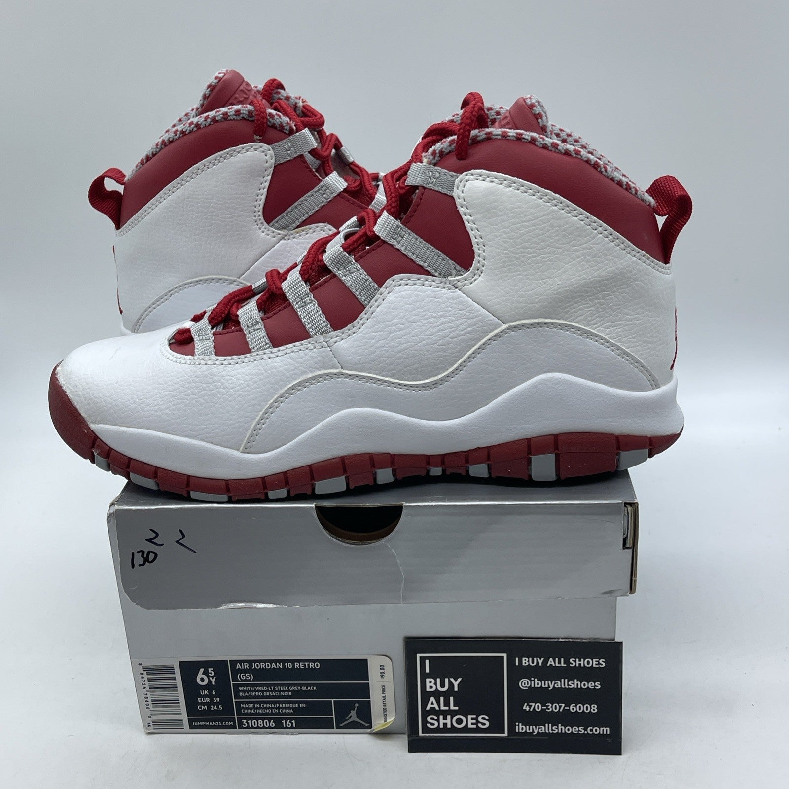 Size 6.5 (GS) - Air Jordan 10 Retro Mid White Red Grey (310806-161)