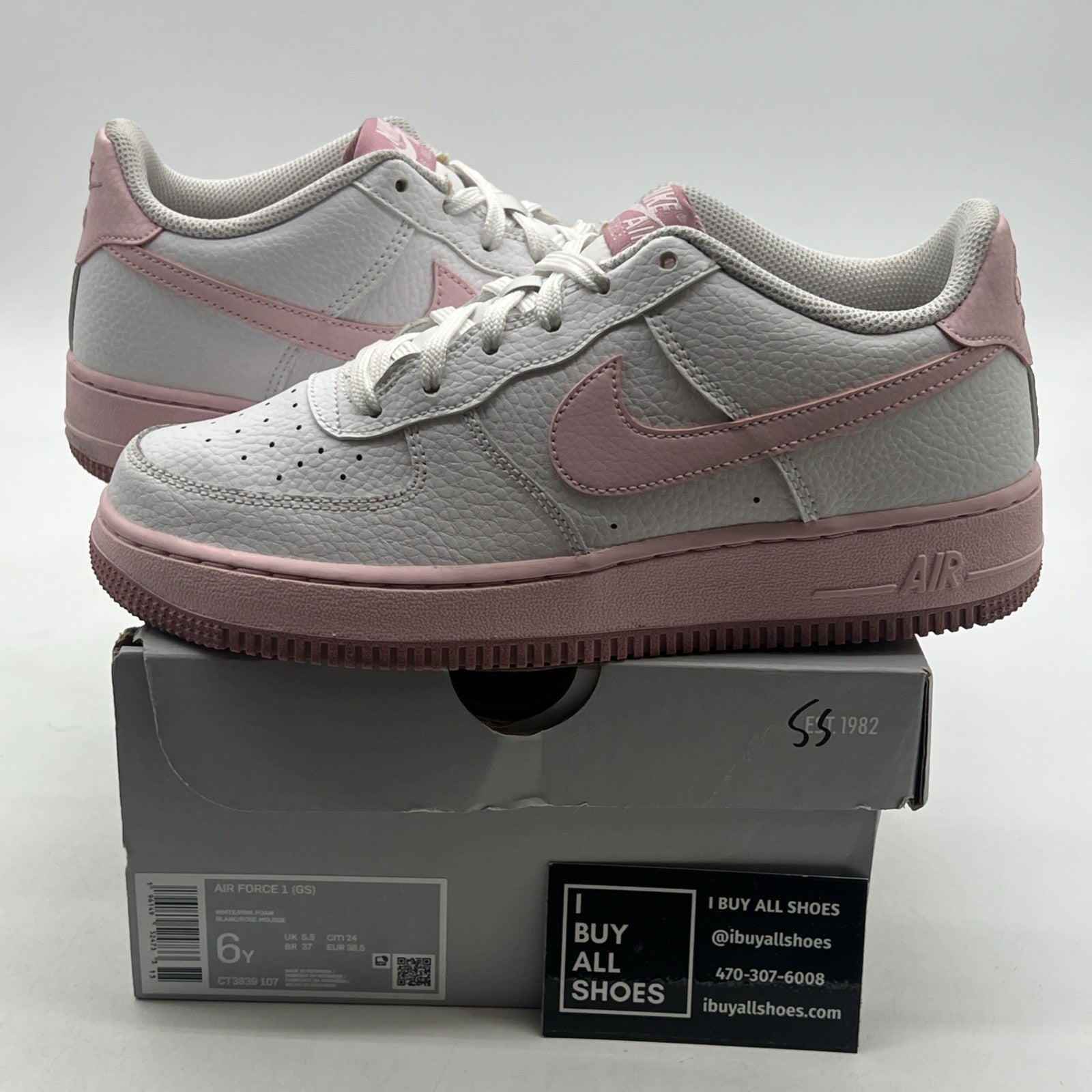 Size 6Y - Nike Air Force 1 (GS) White/Pink Girl's Sneakers (CT3839-107)