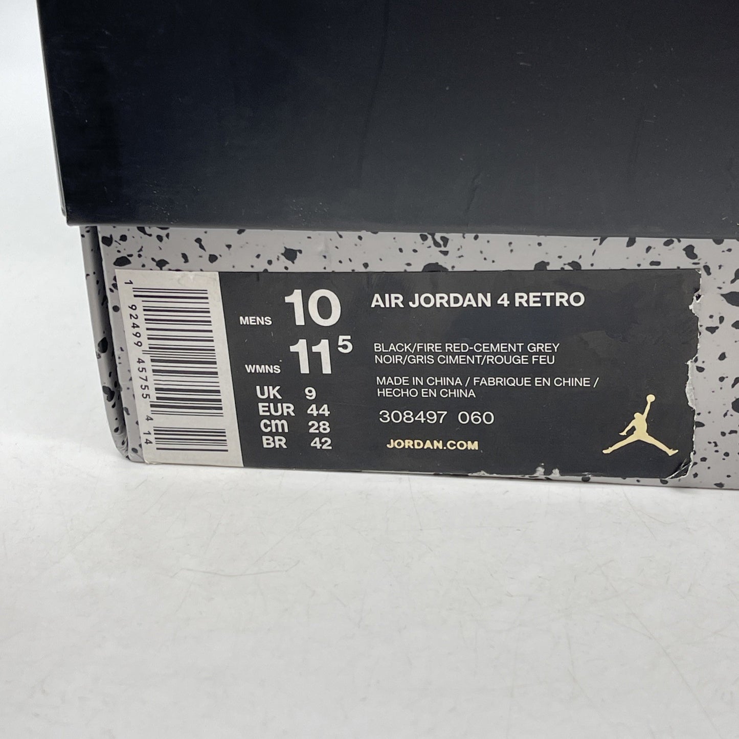Size 10 - Jordan 4 Retro OG Mid Bred 2019 Black Grey Red Suede (308497-060)