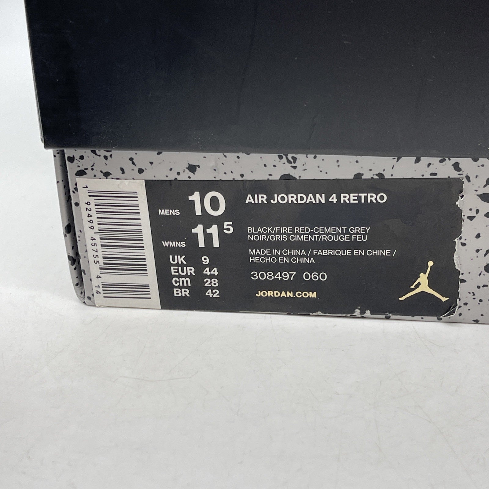Size 10 - Jordan 4 Retro OG Mid Bred 2019 Black Grey Red Suede (308497-060)