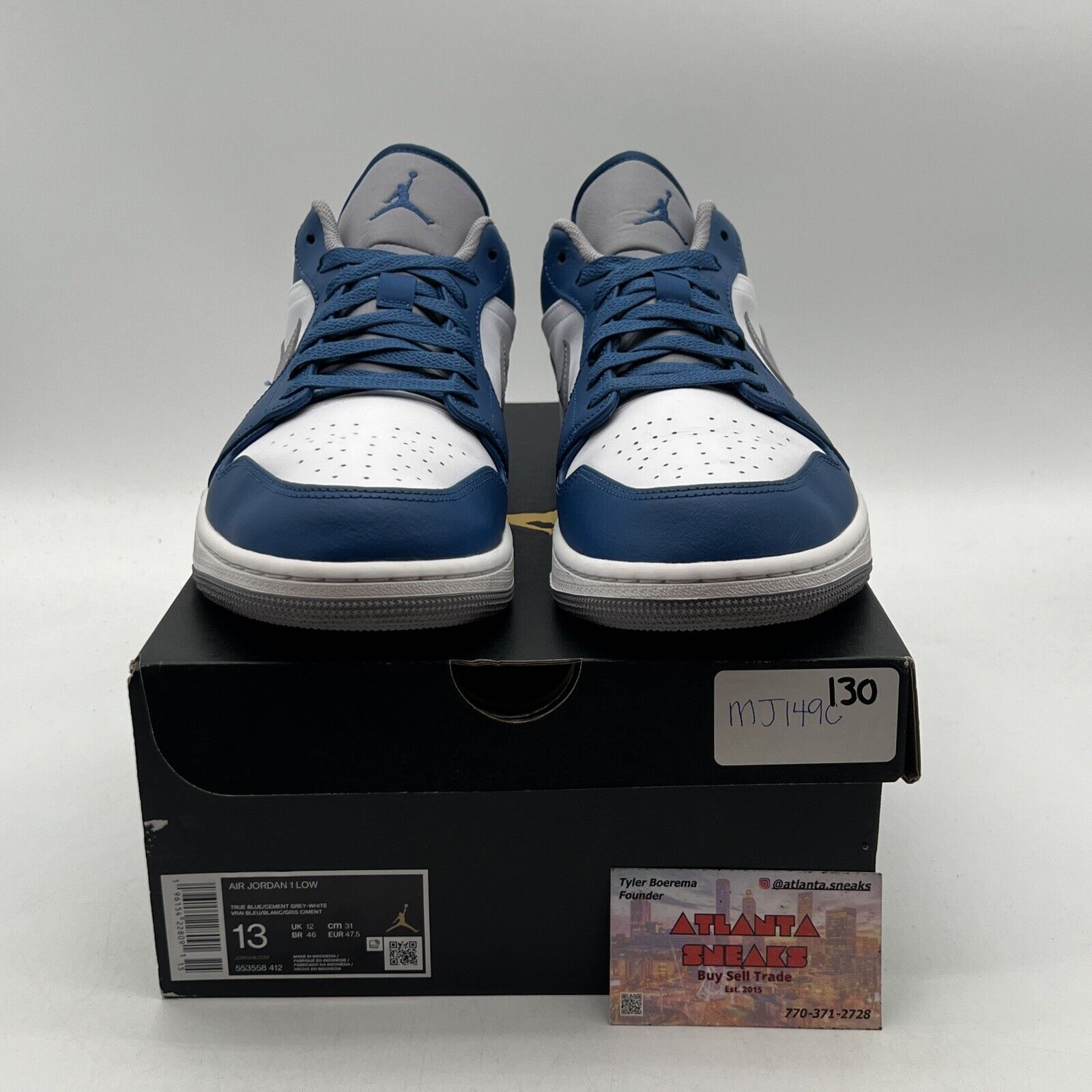 Size 13 - Jordan 1 Low True Blue Cement White Grey Leather (553558-412)