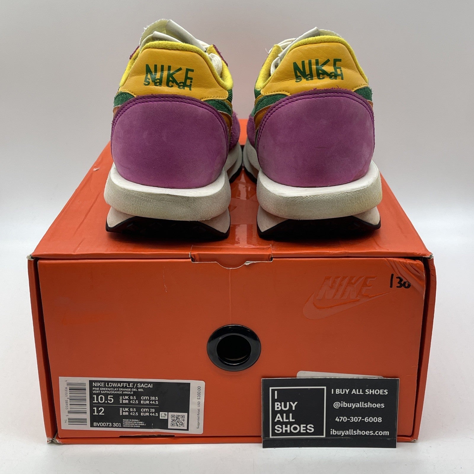 Size 10.5 - Nike sacai x LDWaffle Pine Green Purple Suede Leather (BV0073-301)