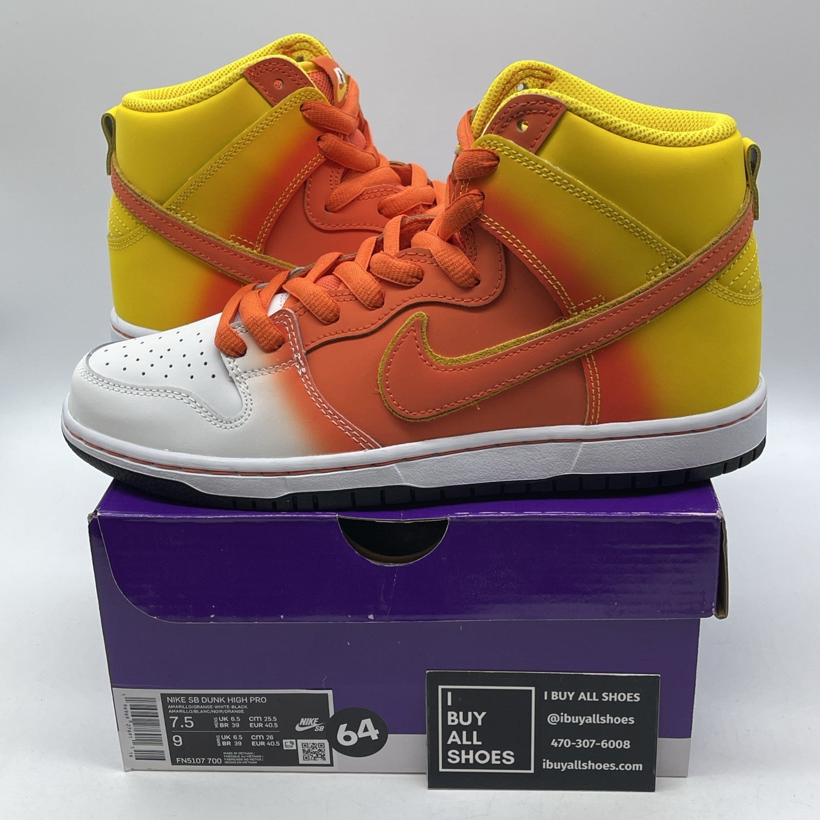 Size 7.5 - Nike Dunk SB High Sweet Tooth White Yellow Orange (FN5107-700)