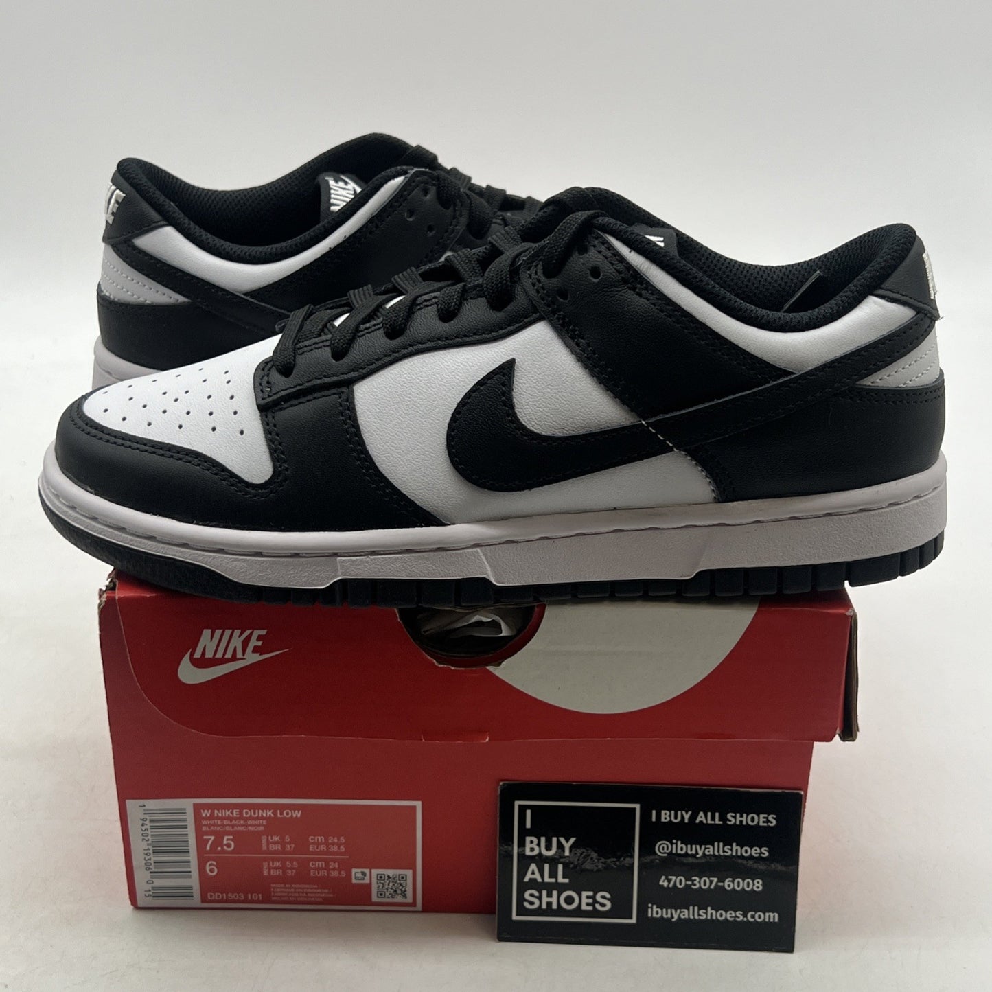 Size 7.5 - Nike Dunk Low Black White W (DD1503-101)