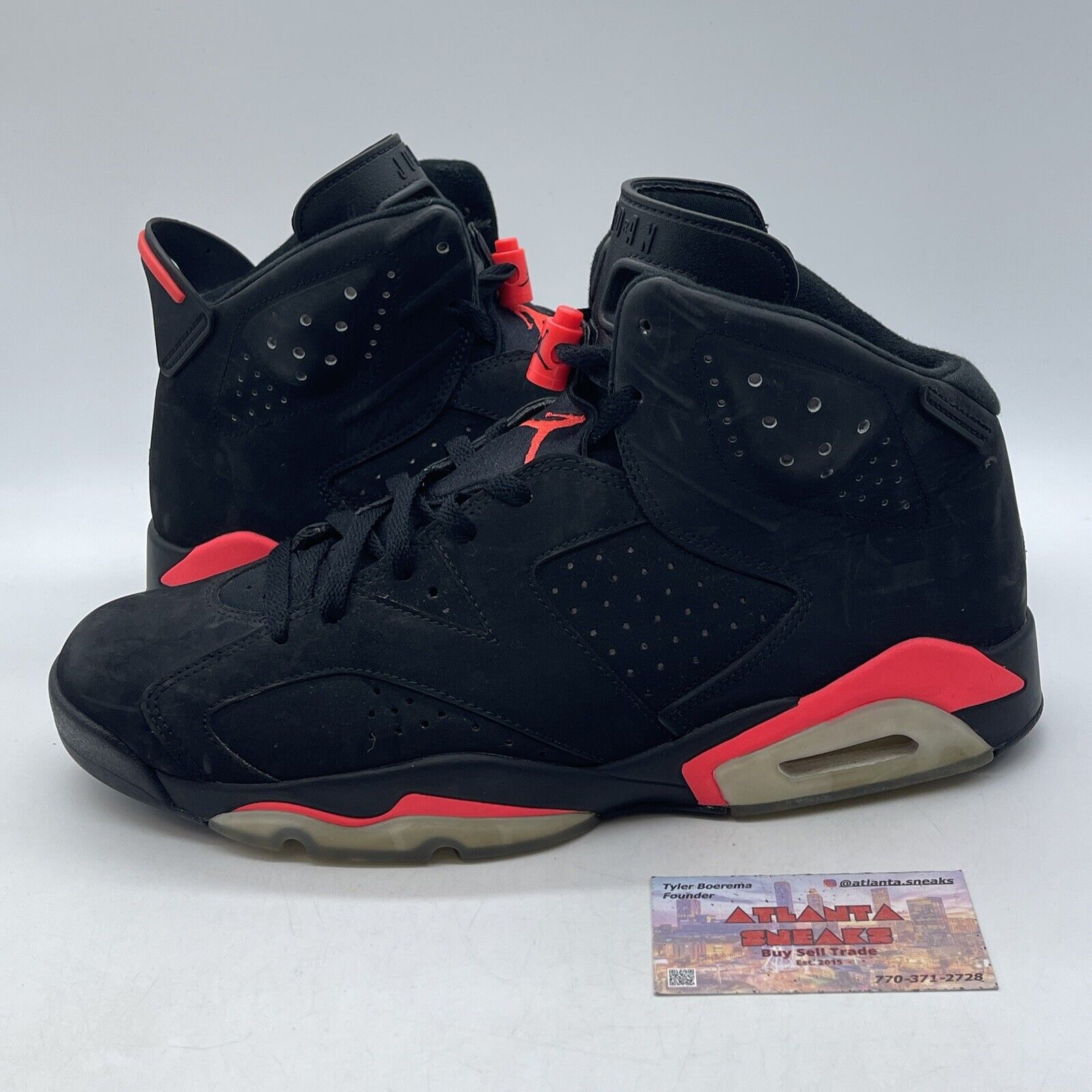 Size 12 - Jordan 6 Retro Infrared Black Suede Pink White Leather (384664-023)