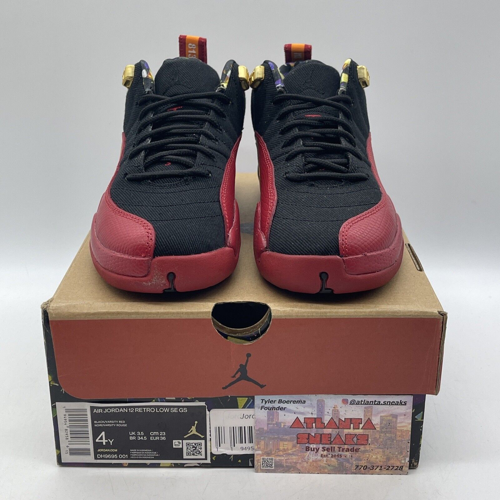 Size 4Y (GS) - Jordan 12 SE Low Super Bowl Black Suede Red Leather (DH9695-001)