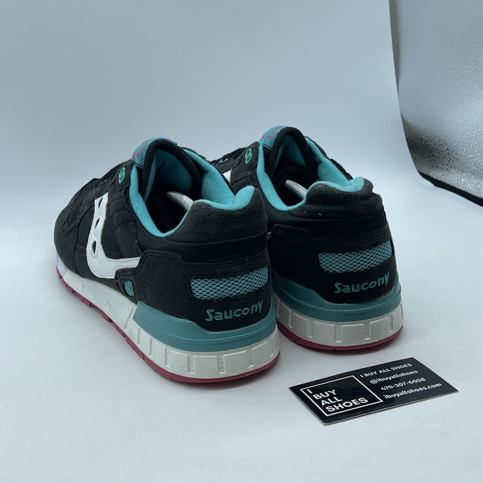 Size 13 -Saucony Big Girls Shadow 5000 Turquoise Black White Suede (1269048-100)