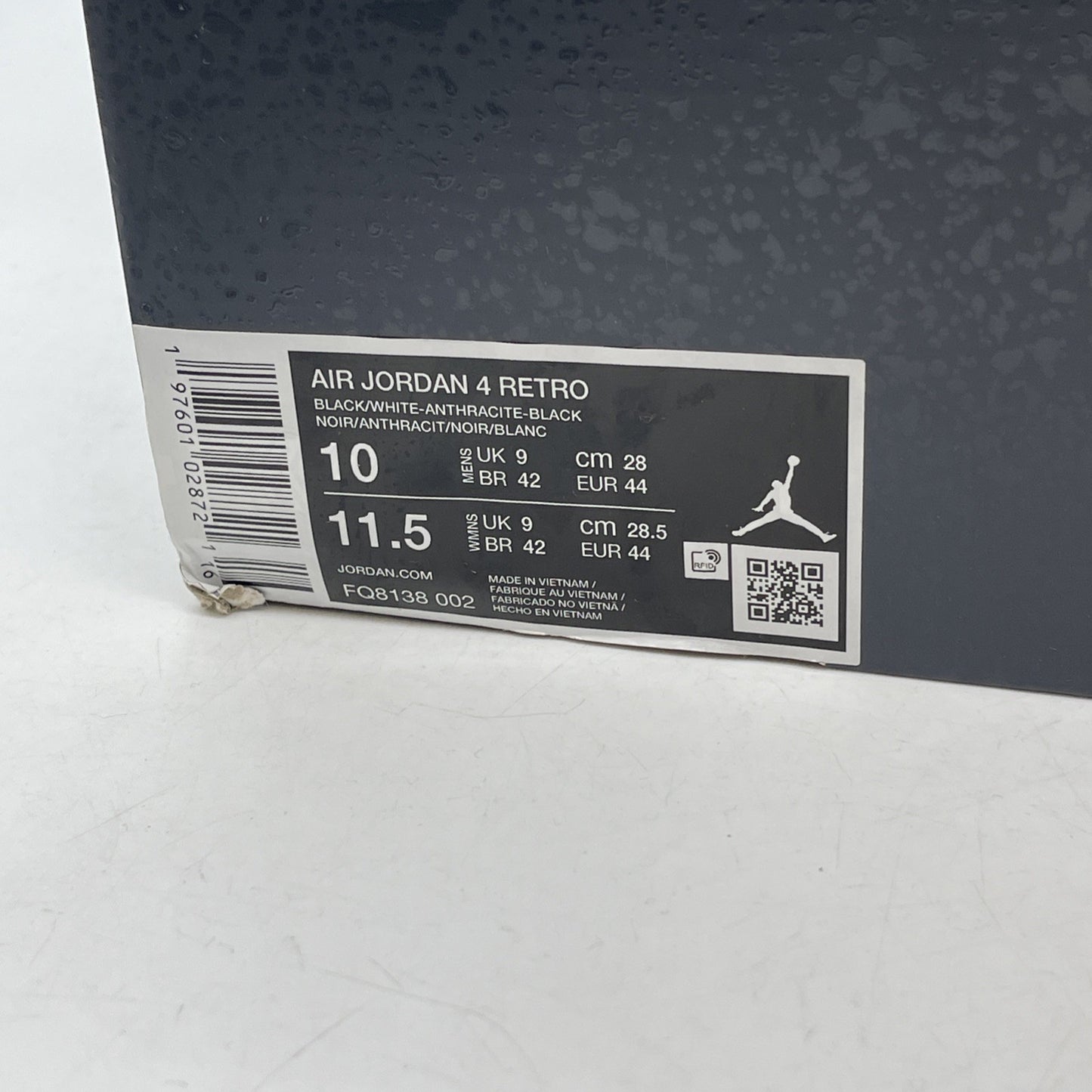 Size 10 - Air Jordan 4 Retro 2024 Fear Black White Suede (FQ8138-002)