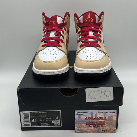 Size 4.5Y - Jordan 1 Mid Light Curry Cardinal Red