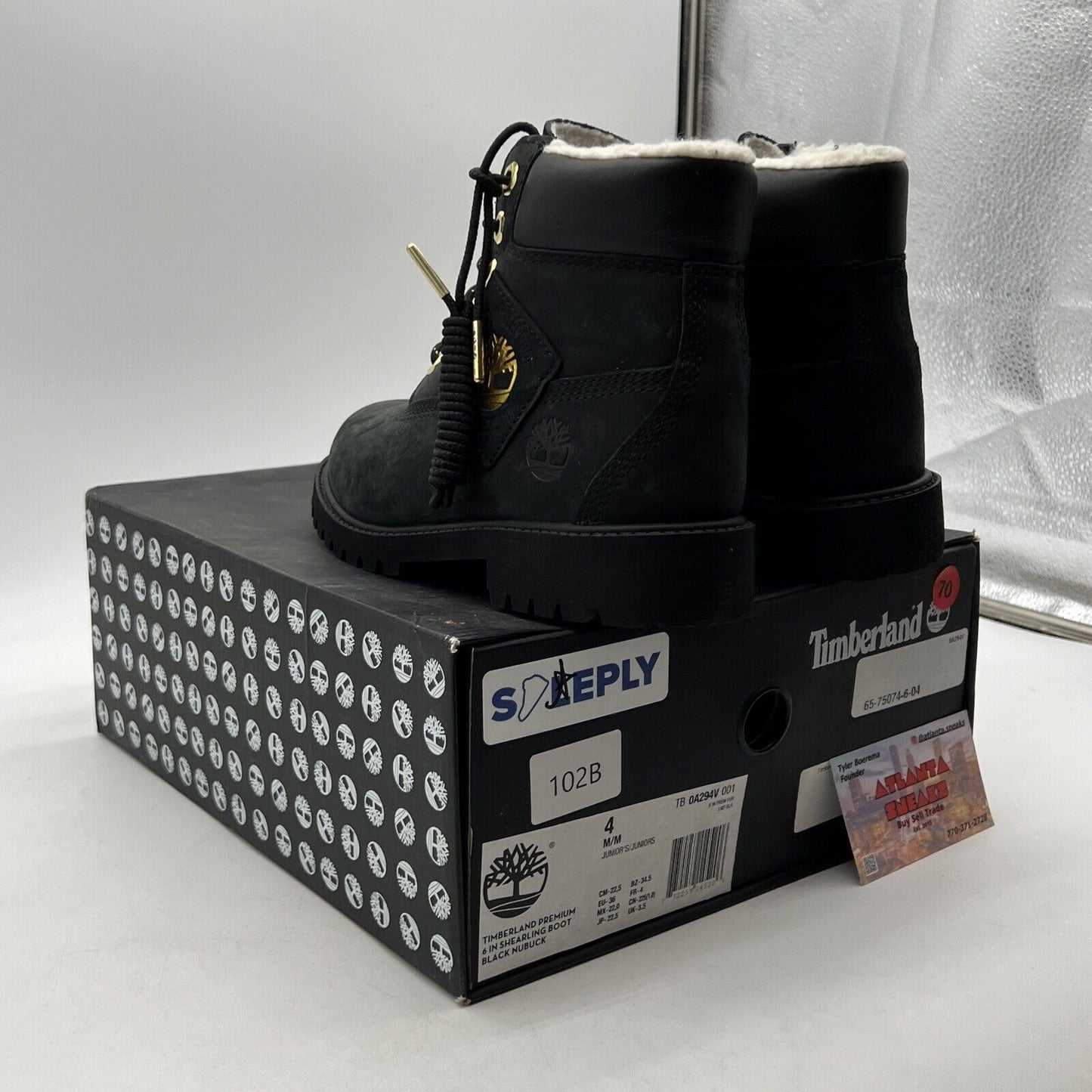 Size 4 - Timberland 6 Inch Premium Youth Kids Black Leather Boots NIB (TB0A294V)