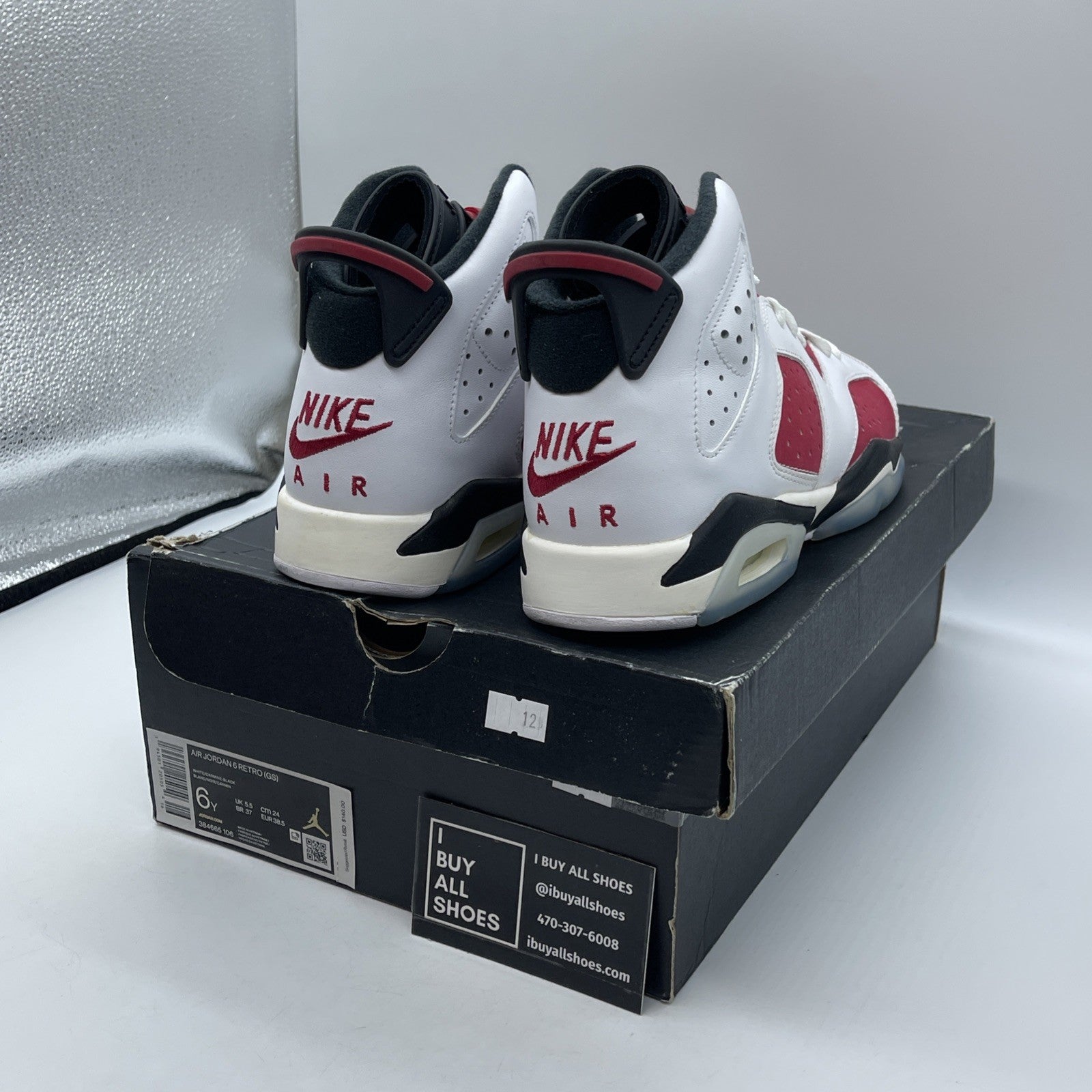 Size 6Y - Jordan 6 Retro OG Mid Carmine Red White Leather Suede (384665-106)