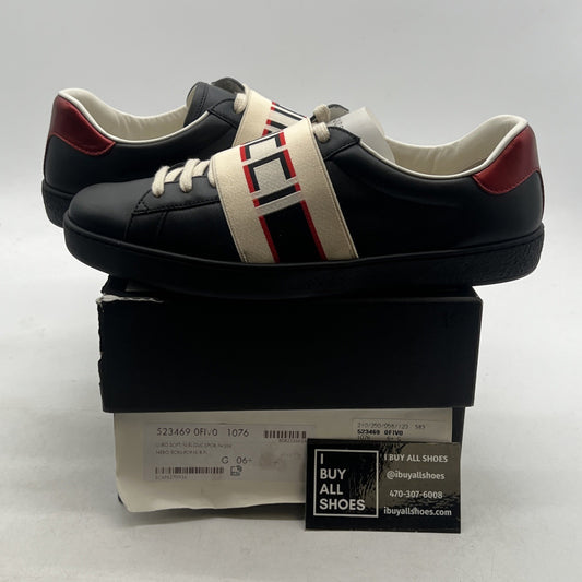 Size 6.5G - Gucci Ace Stripe Sneakers Black Leather