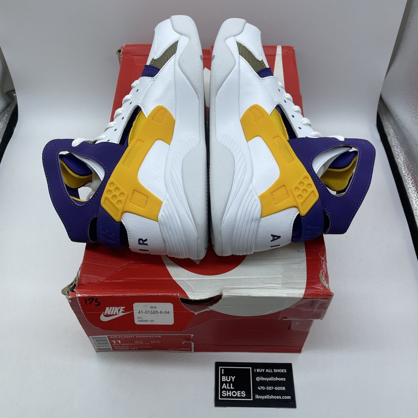 Size 11 - Nike Air Flight Huarache Lakers White Suede Leather (705005-101)