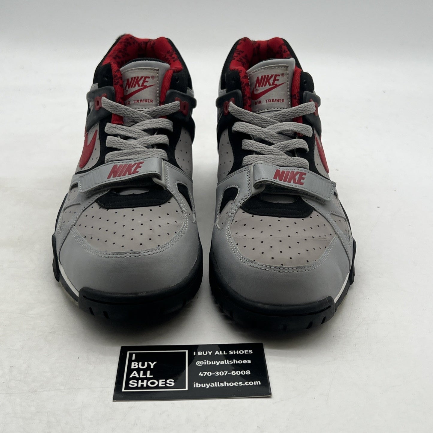 Size 10.5 - Nike Air Trainer Boys Shoes White Gray Siren Red (679006-061)