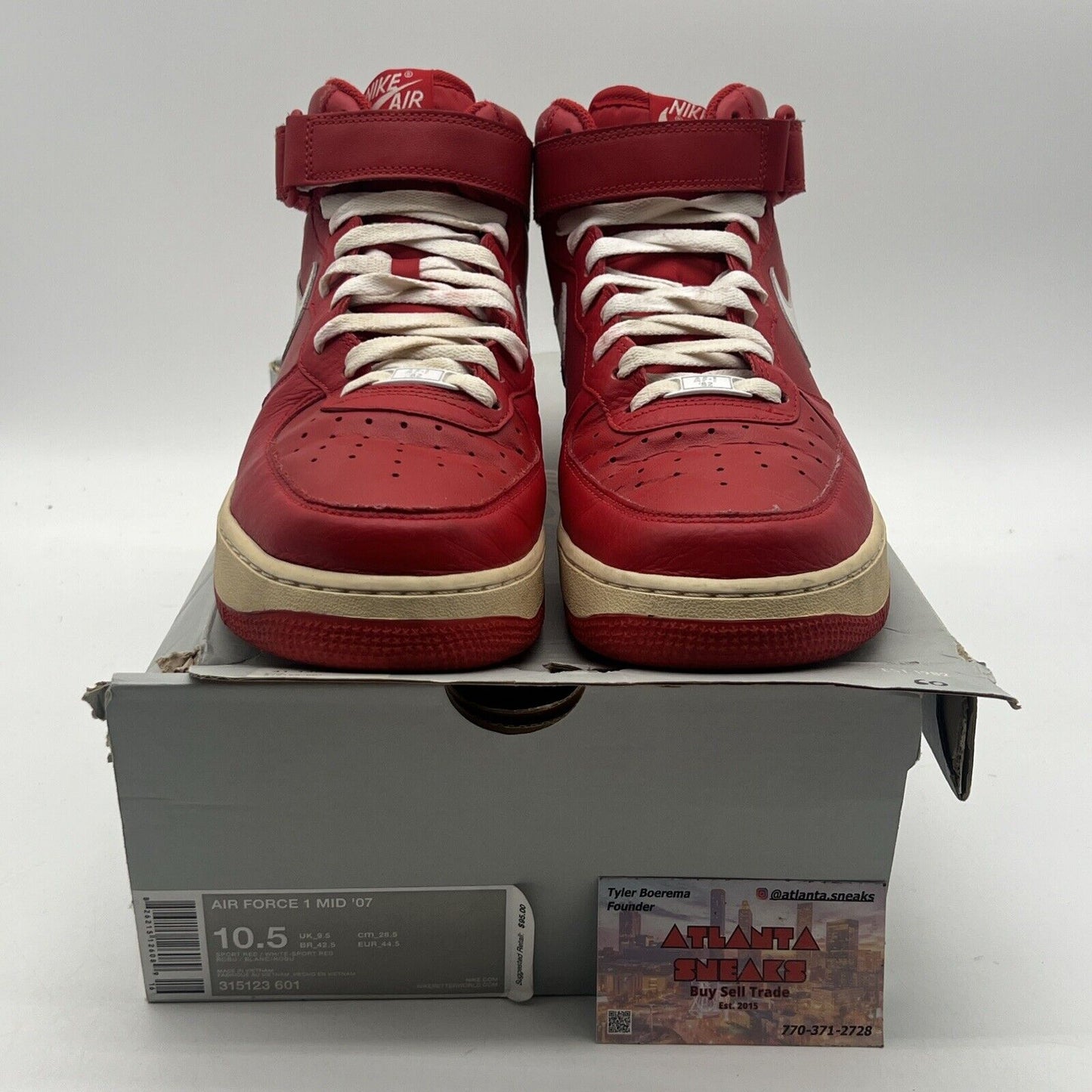 Size 10.5 - Nike Air Force 1 '07 Mid Sport Red Leather White (315123-601)