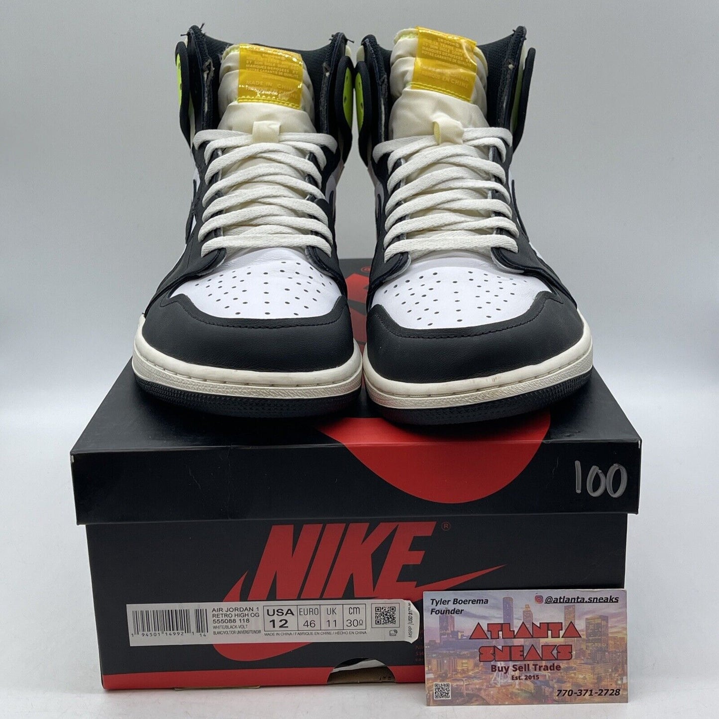 Size 12 - Jordan 1 Retro High OG Volt White Black Yellow Green (555088-118)