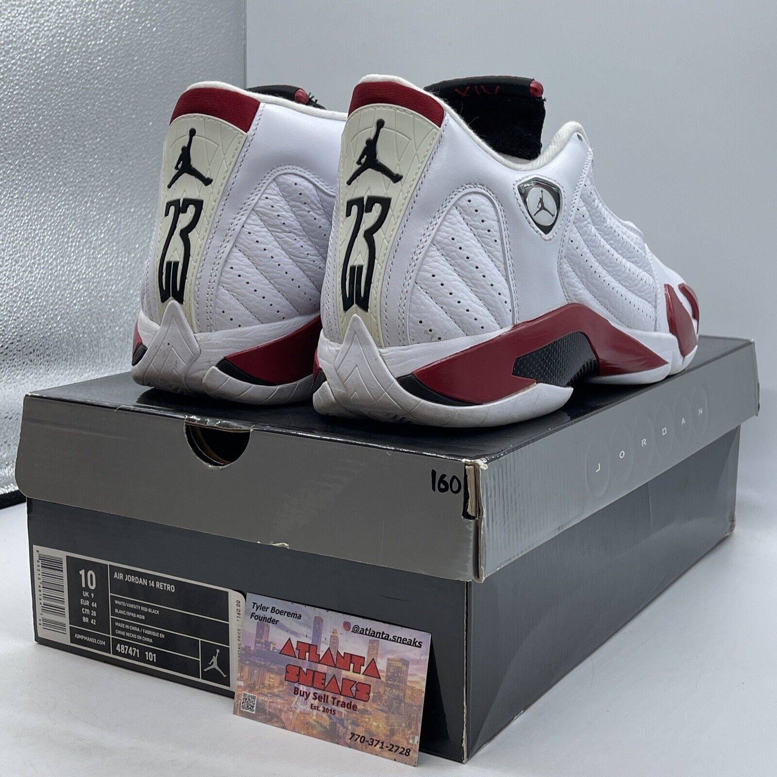 Size 10 - Air Jordan 14 Retro 2012 Candy Cane White Black Leather (487471-101)