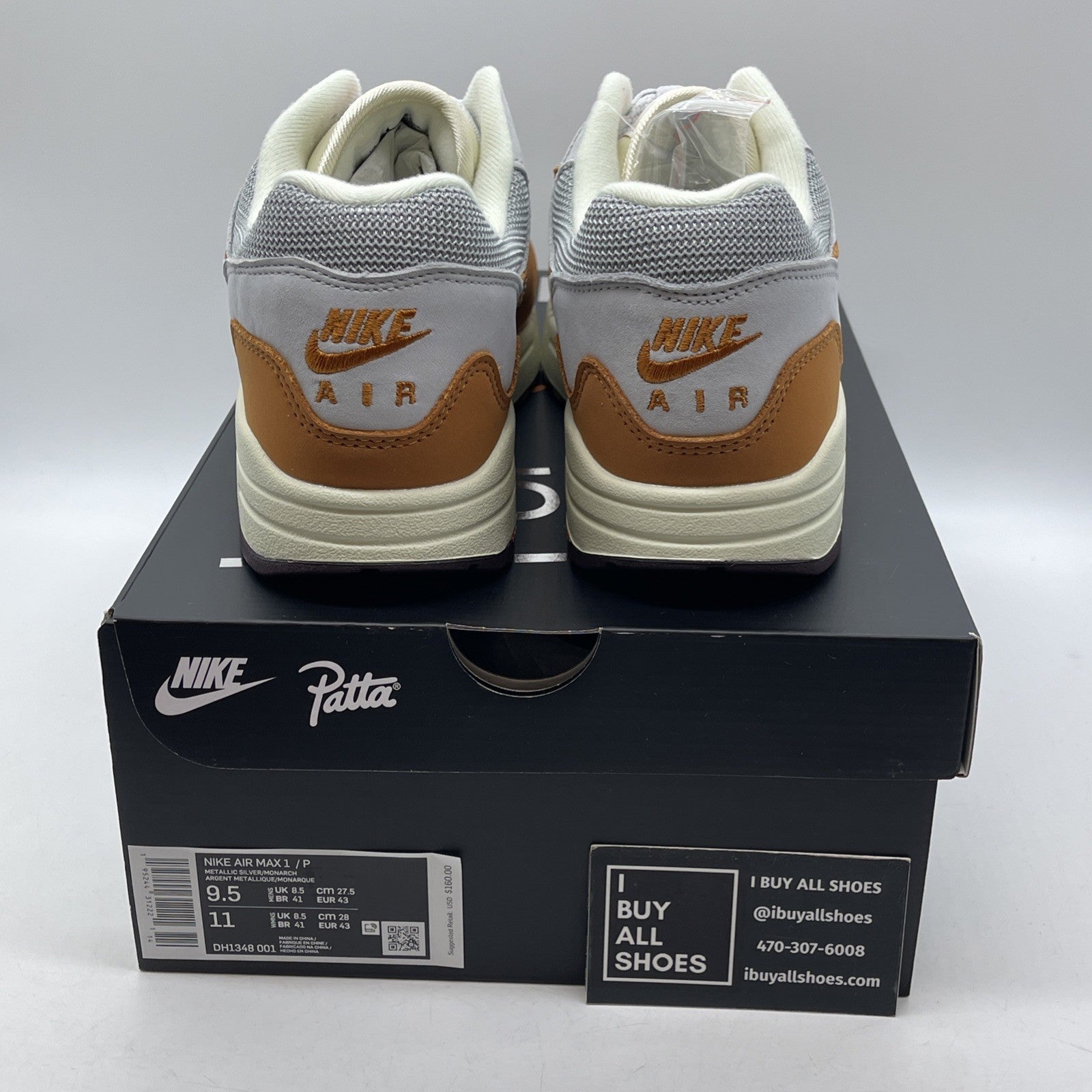 Size 9.5 - Nike Air Max 1 Patta Waves Monarch Brown Grey Suede (DH1348-001)