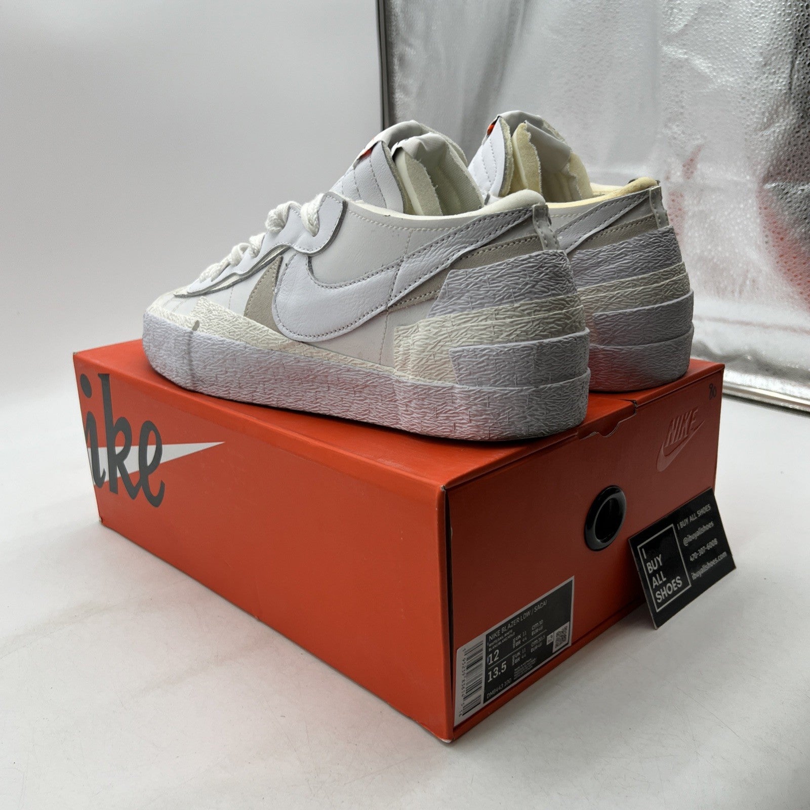 Size 12 - Nike sacai x Blazer Low White Patent (DM6443-100)