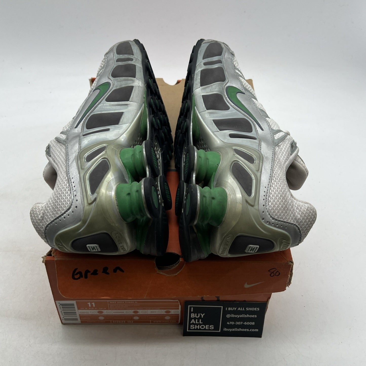 Size 11 - Nike Shox Gray Green Running Training Shoes (312623-132)