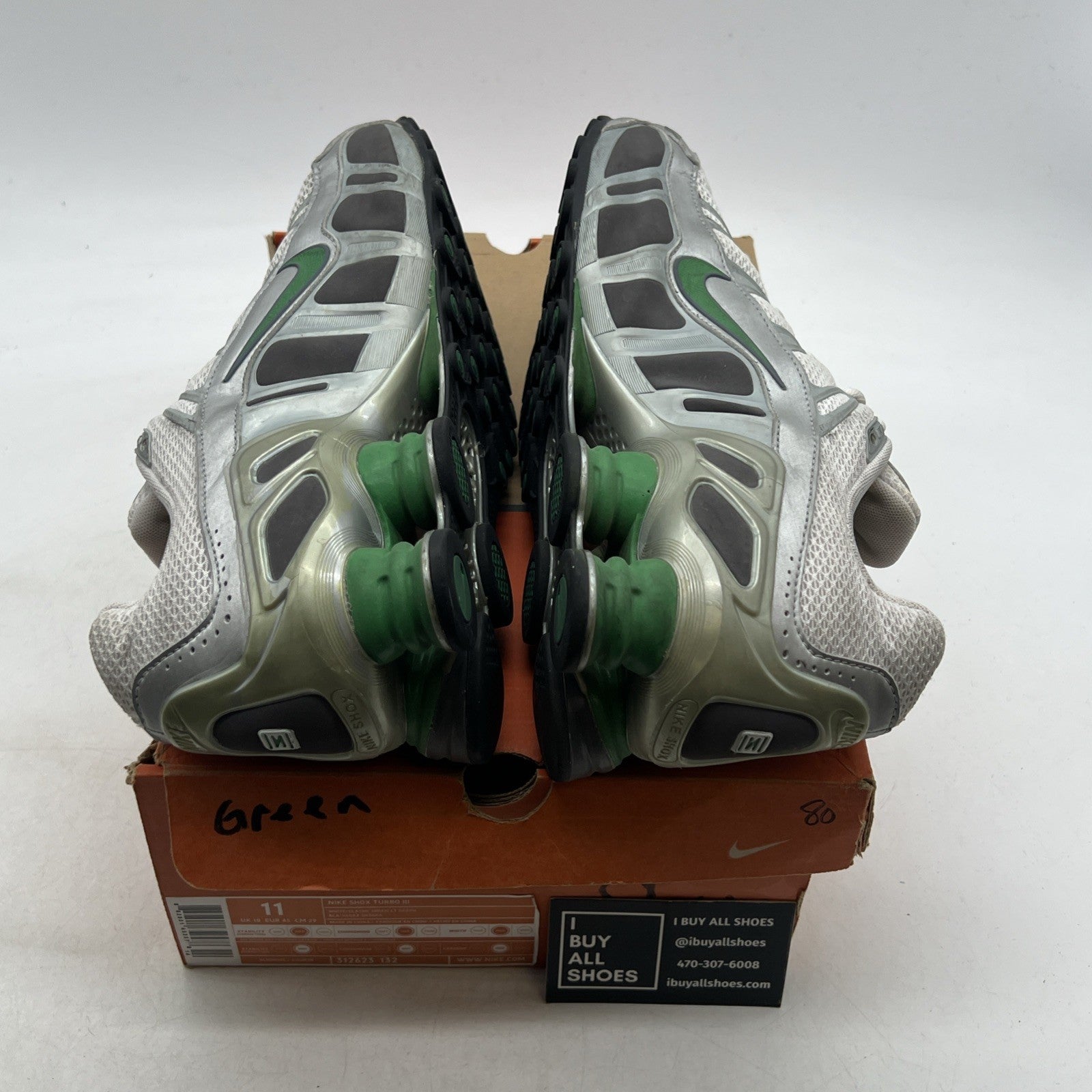 Size 11 - Nike Shox Gray Green Running Training Shoes (312623-132)