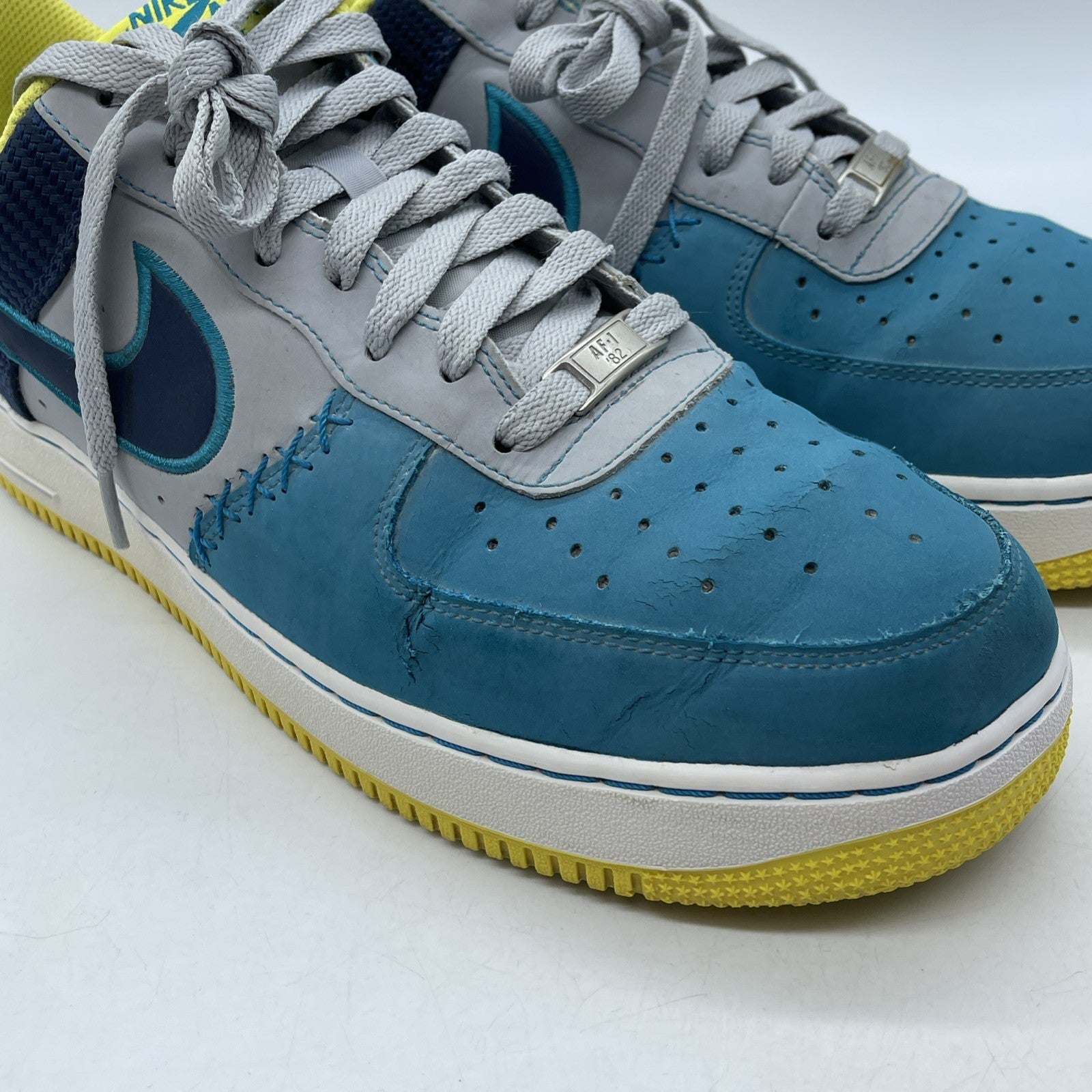 Size 12 - Nike Air Force 1 Low Grey Teal Blue Yellow Suede Leather (488298-039)