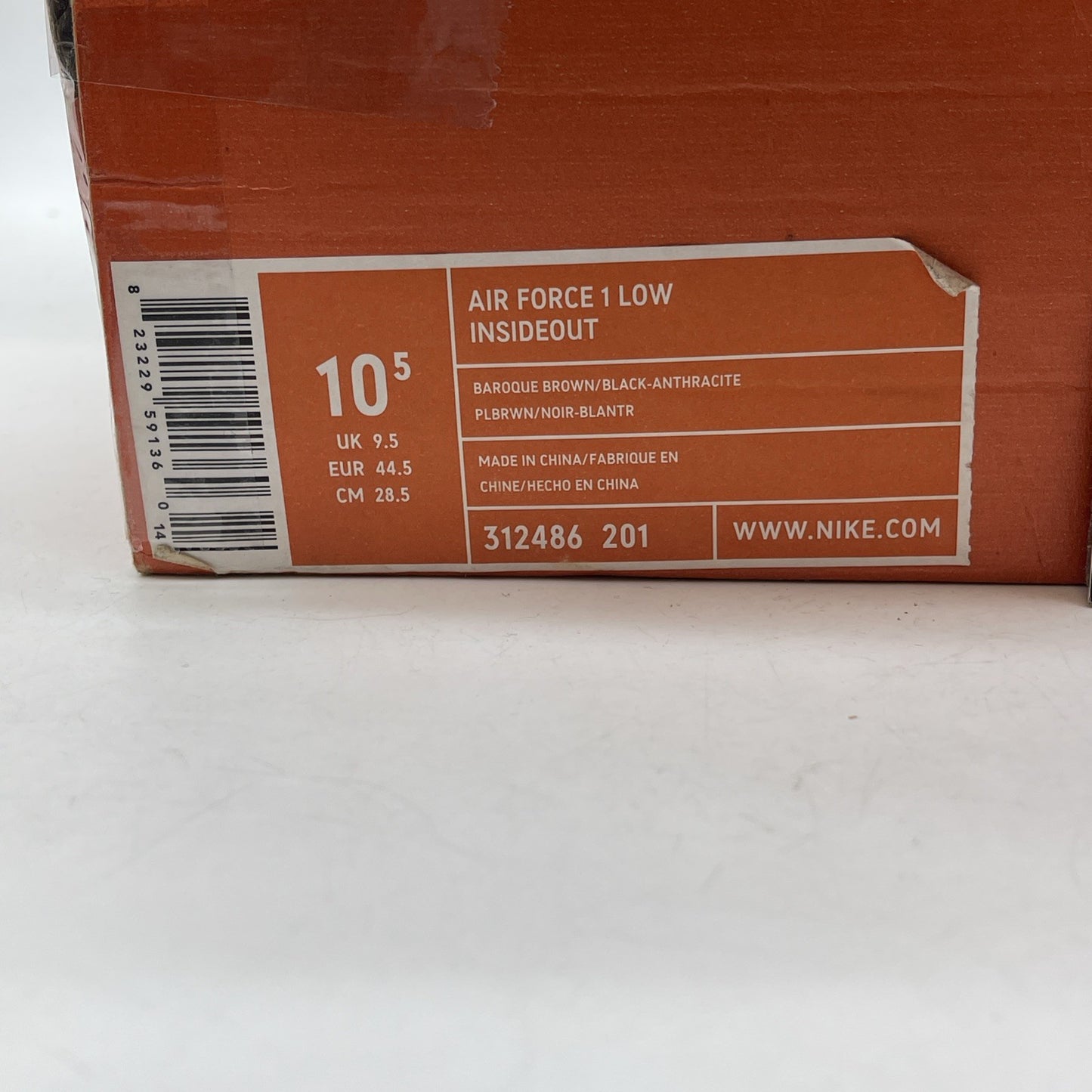 Size 10.5 - Nike Air Force 1 Inside Out Low Baroque Brown Black (312486-201)